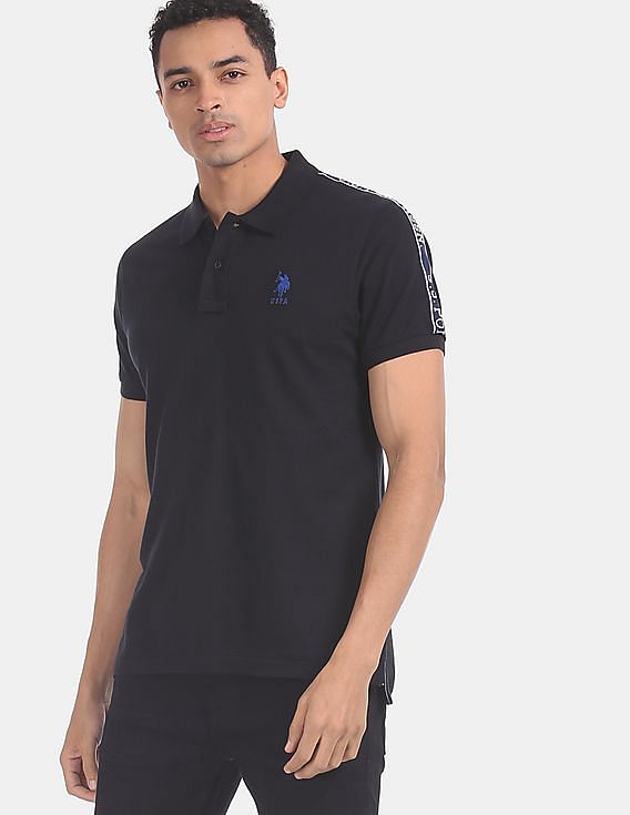U.S. Polo Assn. Black Brand Taping Patterned Knit Polo Shirt