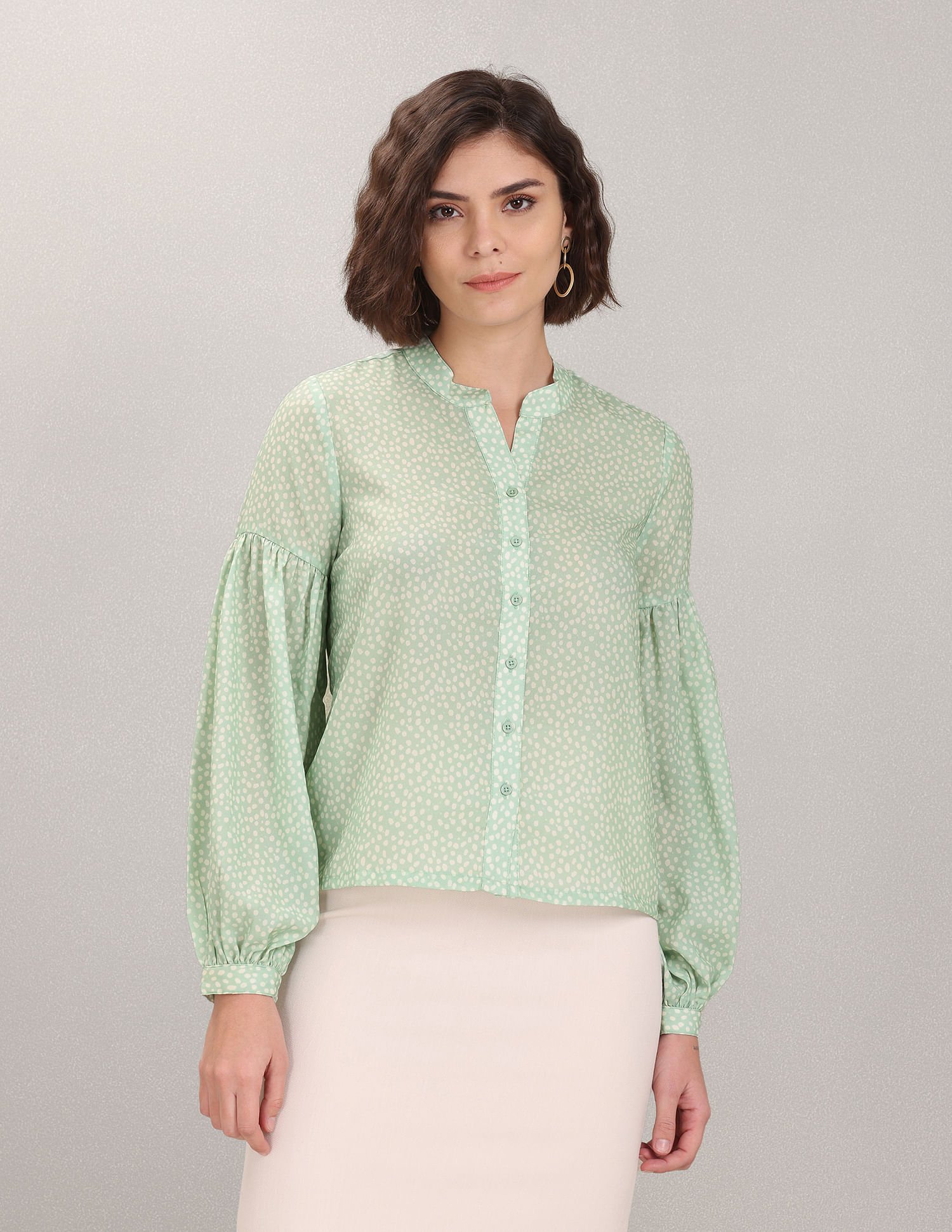 U.S. Polo Assn. Women Mandarin Collar Abstract Print Evening Top
