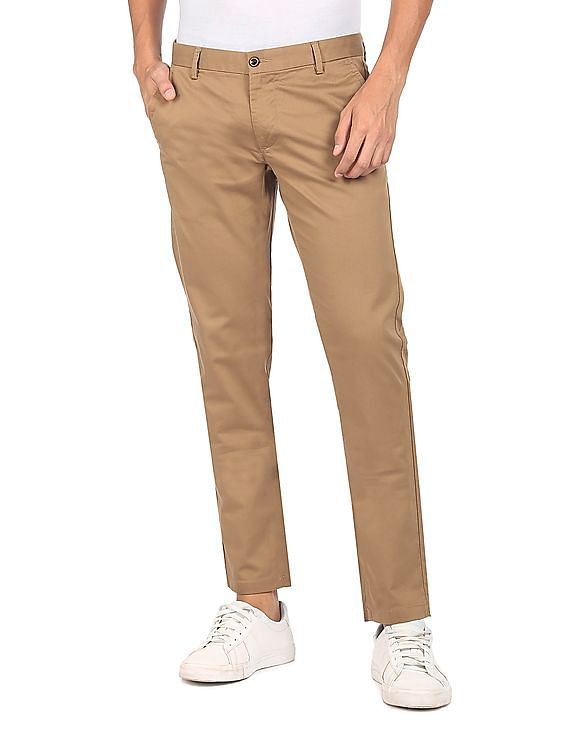Buy Men Brown Solid Slim Fit Casual Trousers Online - 614375 | Peter England