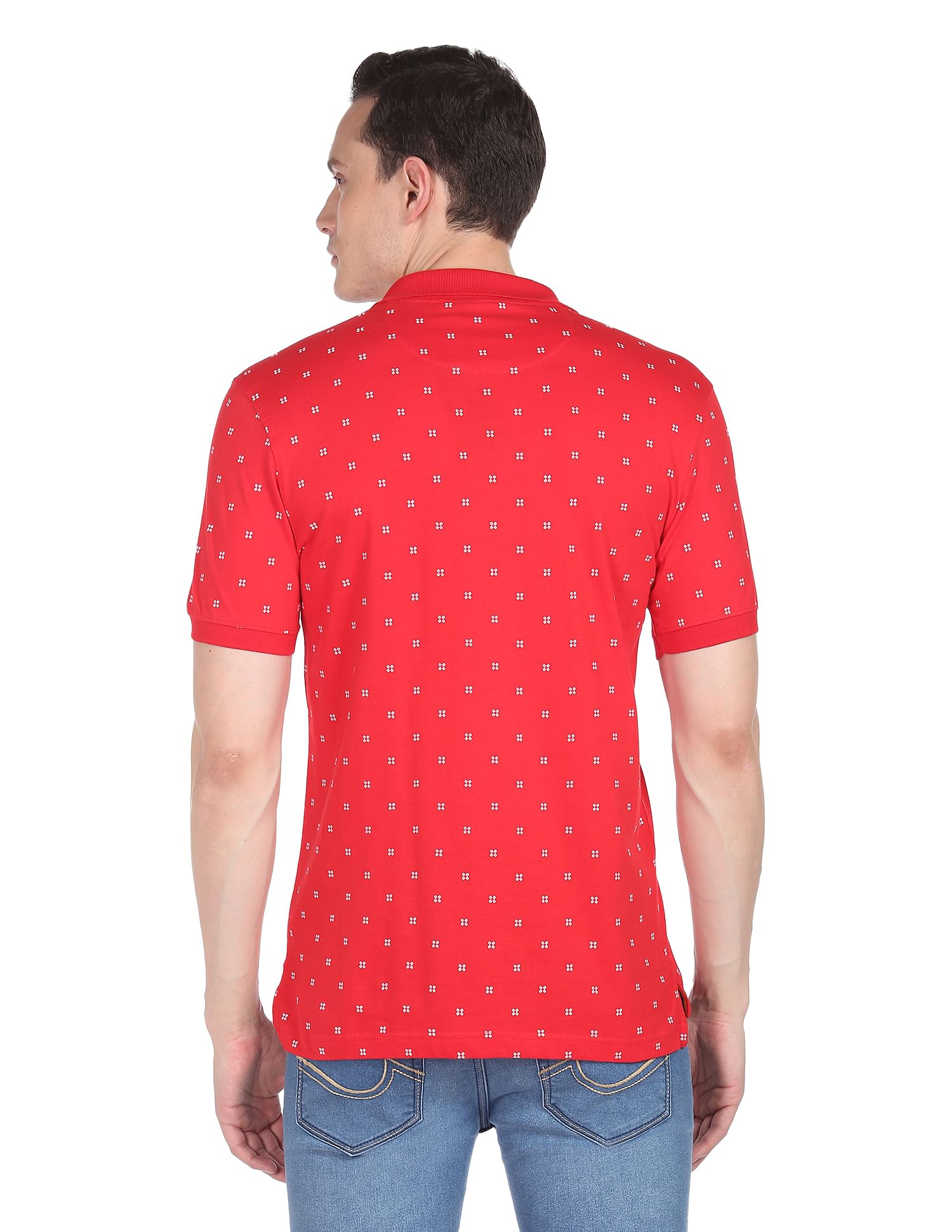 AD by Arvind Cotton Geometrical Print Polo Shirt