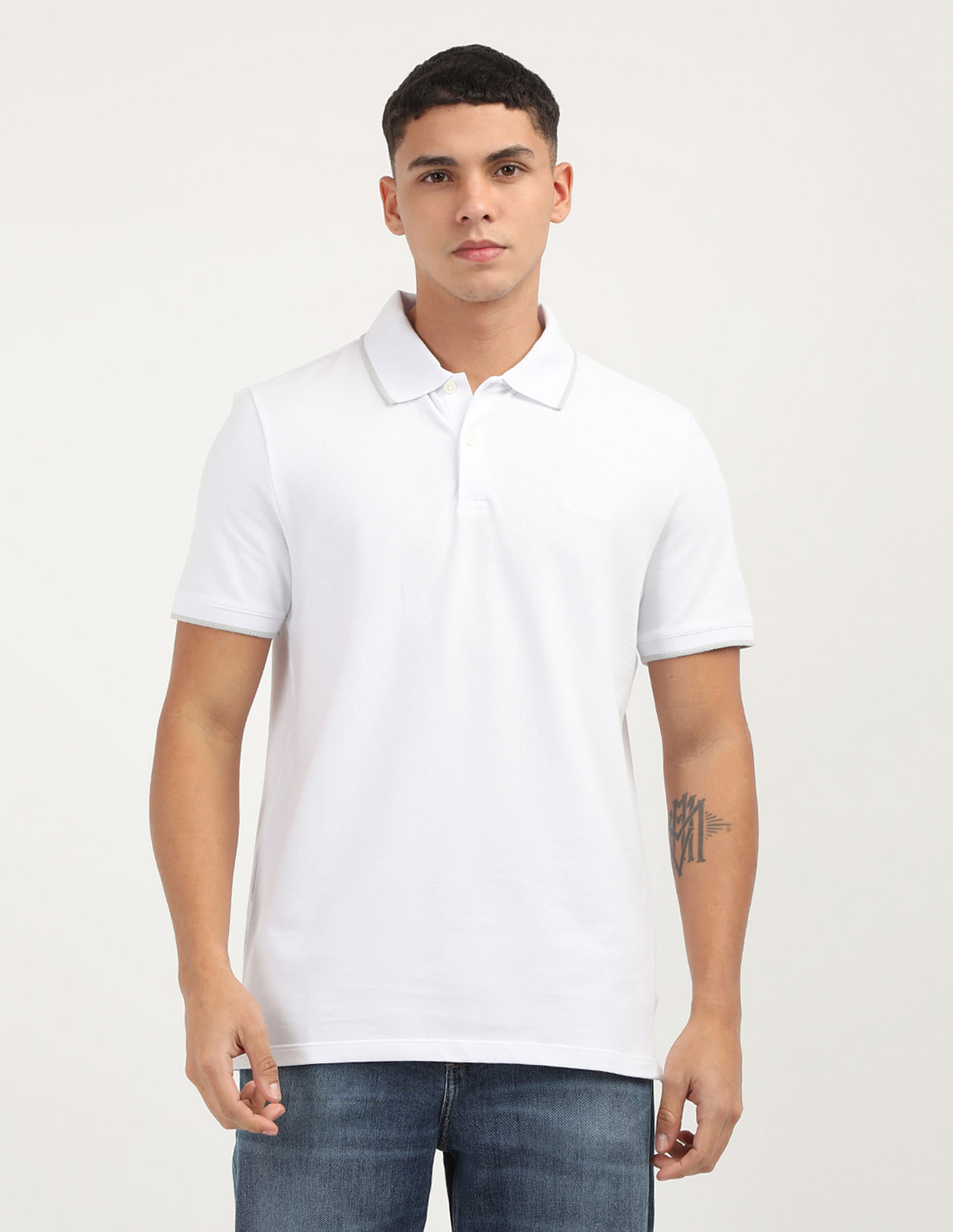Calvin Klein Jeans Stretch Pique Solid Tipped Polo Shirt