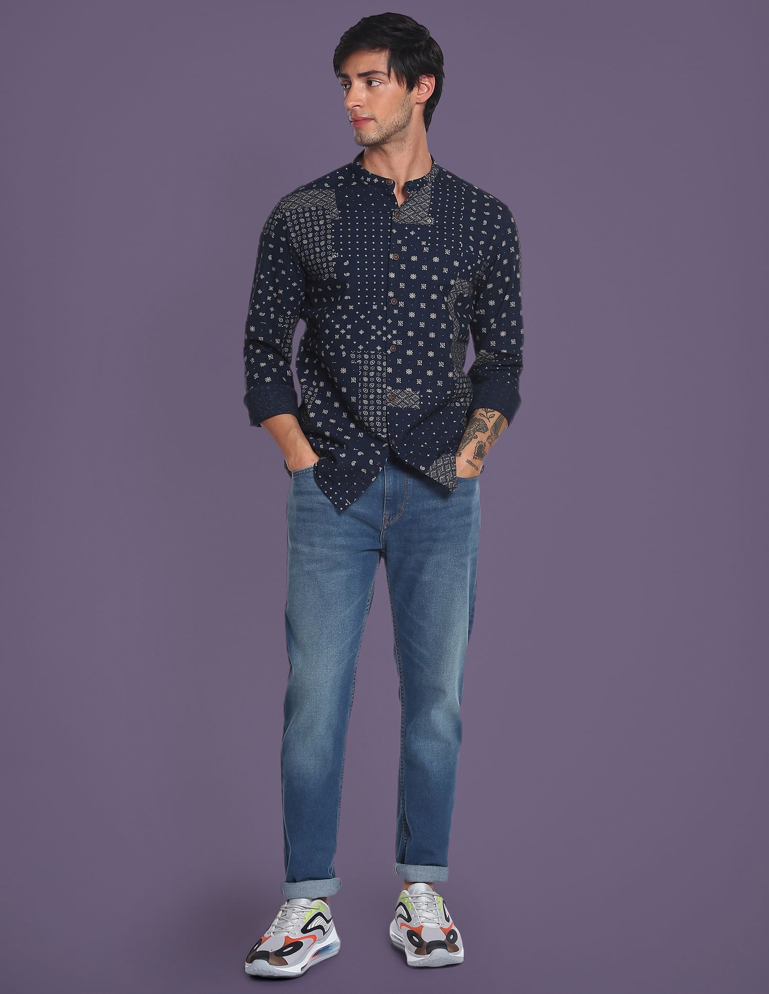 Flying Machine Abstract Print Pure Cotton Shirt
