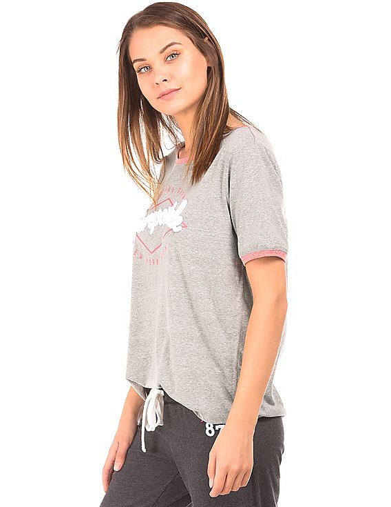 Aeropostale Contrast Neck Heathered T-Shirt