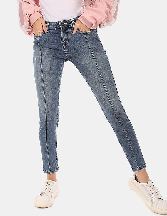 Blue Mid Rise Stone Wash Jeans - NNNOW 