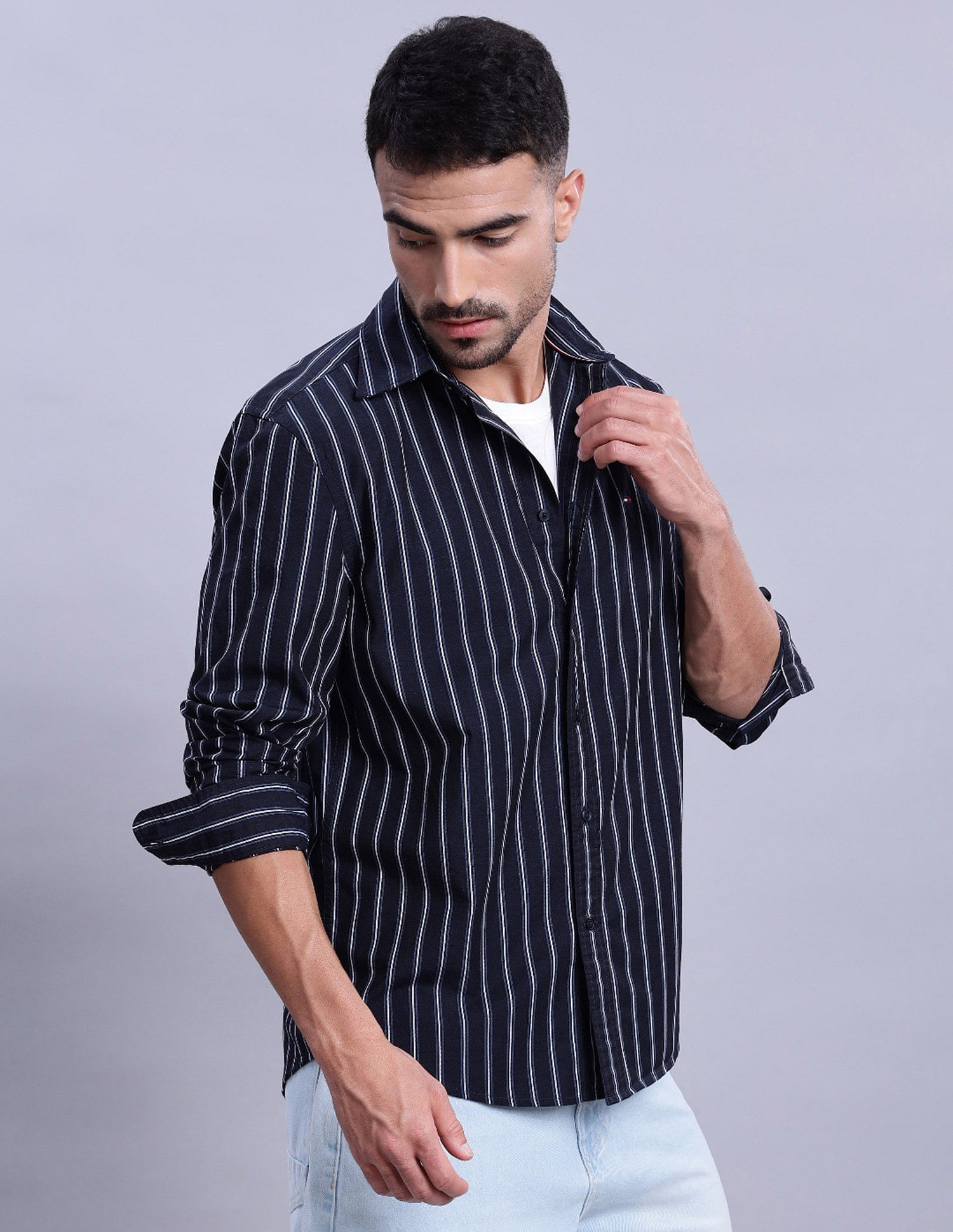 Tommy Hilfiger Striped Regular Fit Plain Woven Shirt