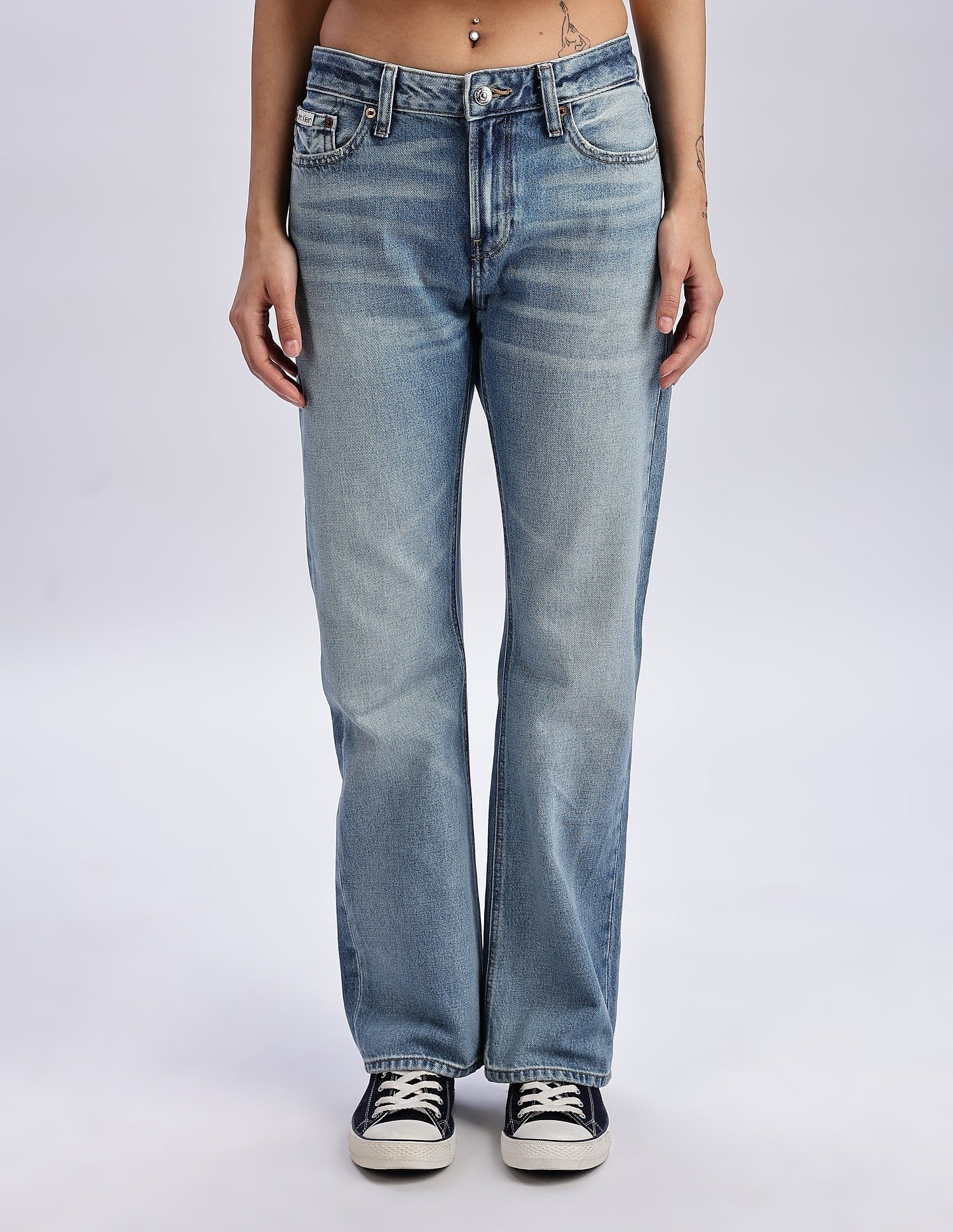 Calvin Klein Jeans Whiskered Bootcut-Fit Mid Rise Jeans