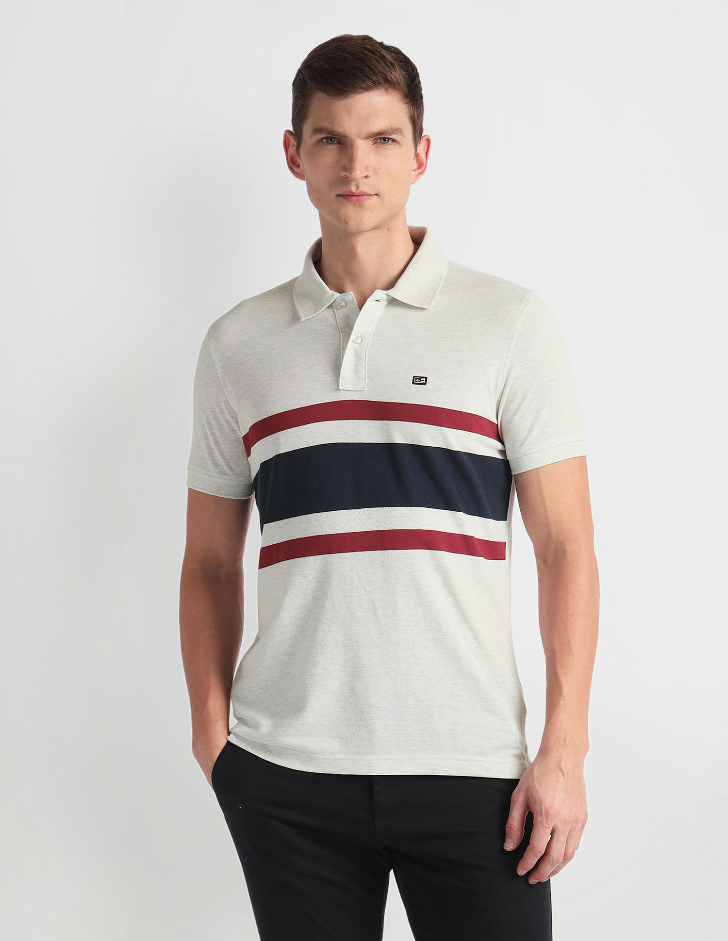 Arrow Sports Horizontal Stripe Pique Polo Shirt