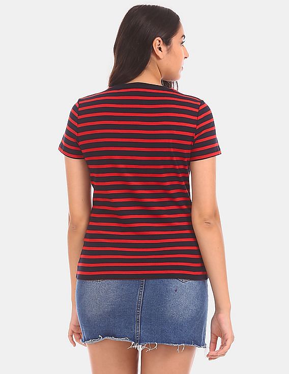 売れ筋商品|||ラルフローレン Tシャツ レディース トップス GEO STRIPED SHORT SLEEVE SWEATER - Print T-shirt - red/multi-colored Jalioing Women's Striped Shirt Casual Long Sleeve Crew Neck