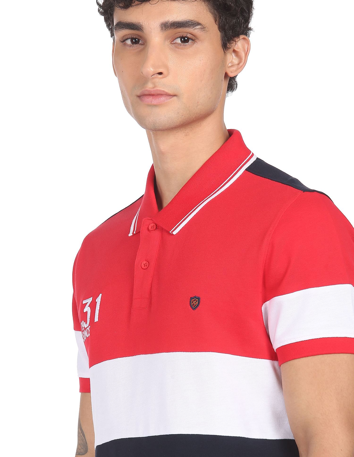 AD by Arvind Cotton Panelled Colour Block Polo Shirt