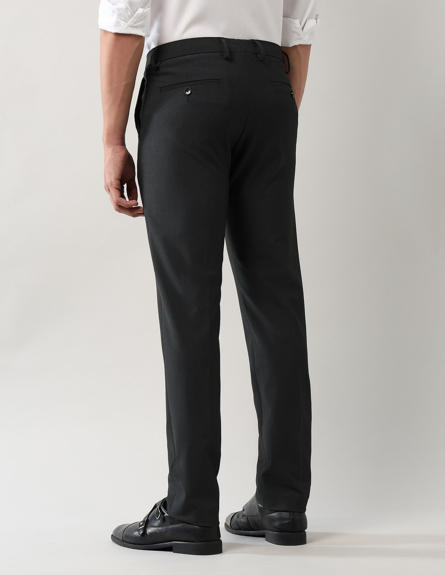 Arrow Mid Rise Solid Regular Fit Trousers