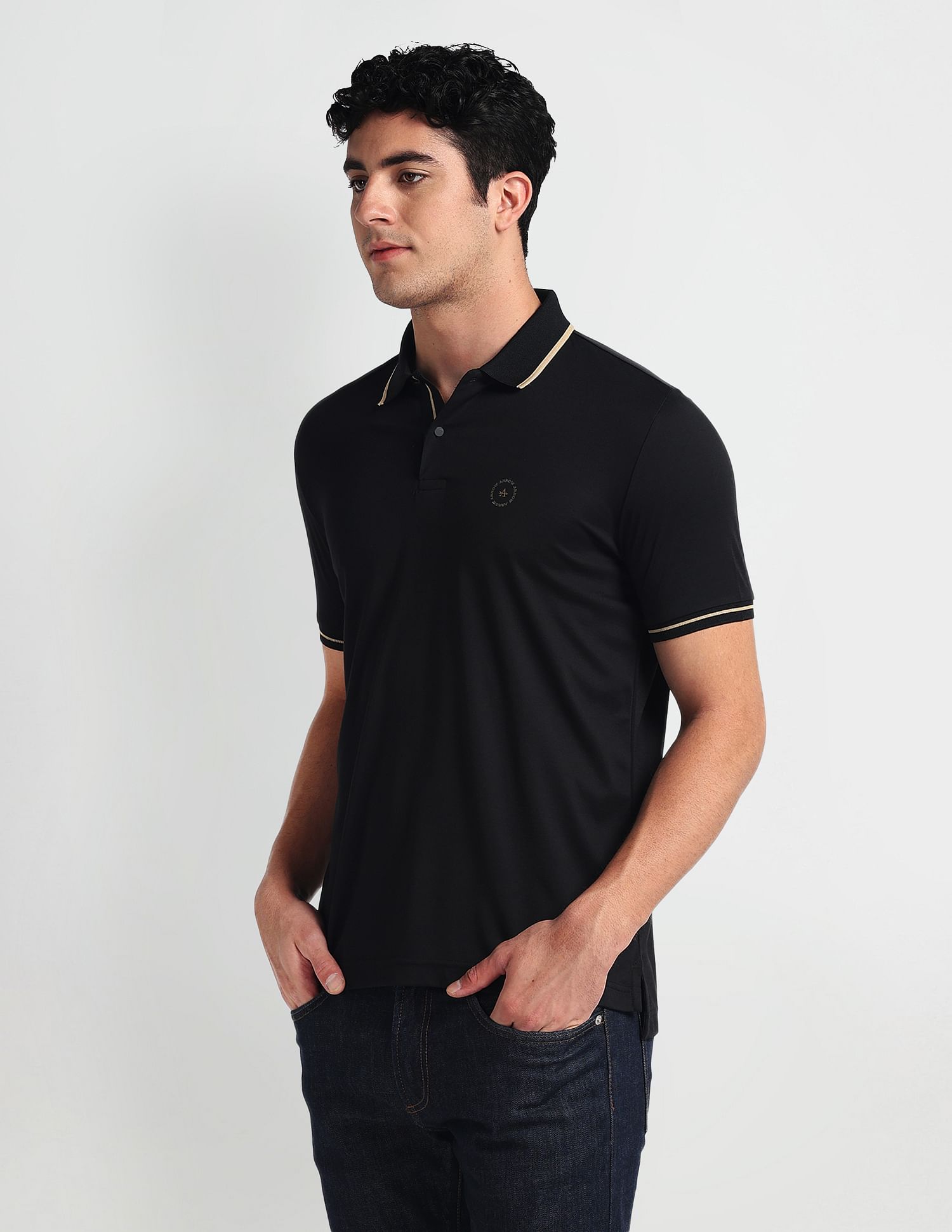 Arrow Newyork Striped Collar Cotton Polo Shirt