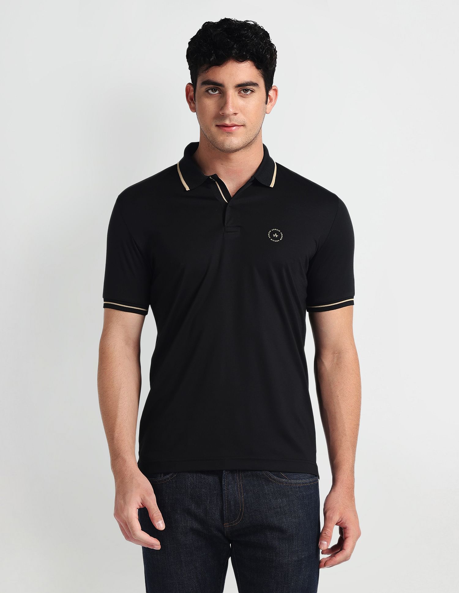 Arrow Newyork Striped Collar Cotton Polo Shirt