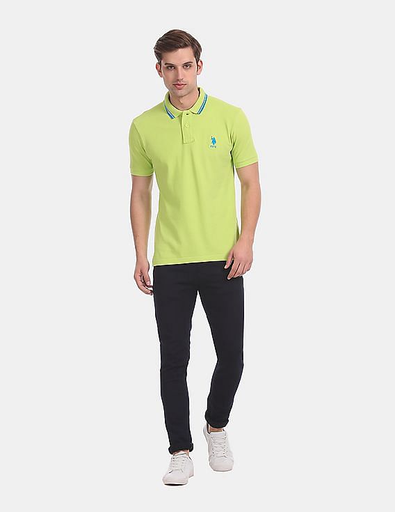 U.S. Polo Assn. Green Tipped Collar Pique Polo Shirt