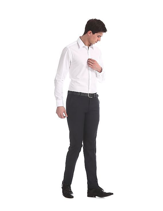 USPA Tailored White Tailored Regular Fit Solid Shirt