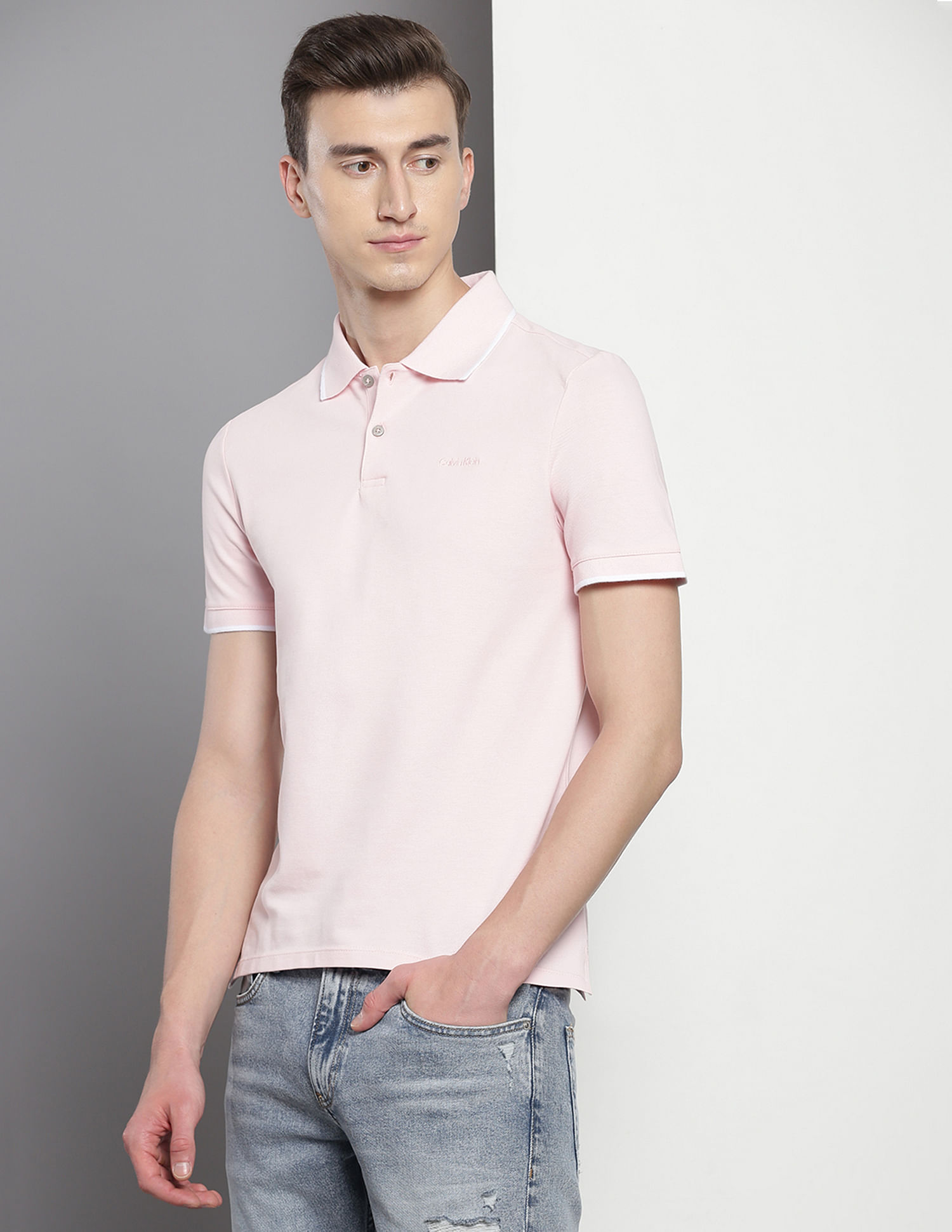 Calvin Klein Tipped Collar Stretch Pique Polo Shirt