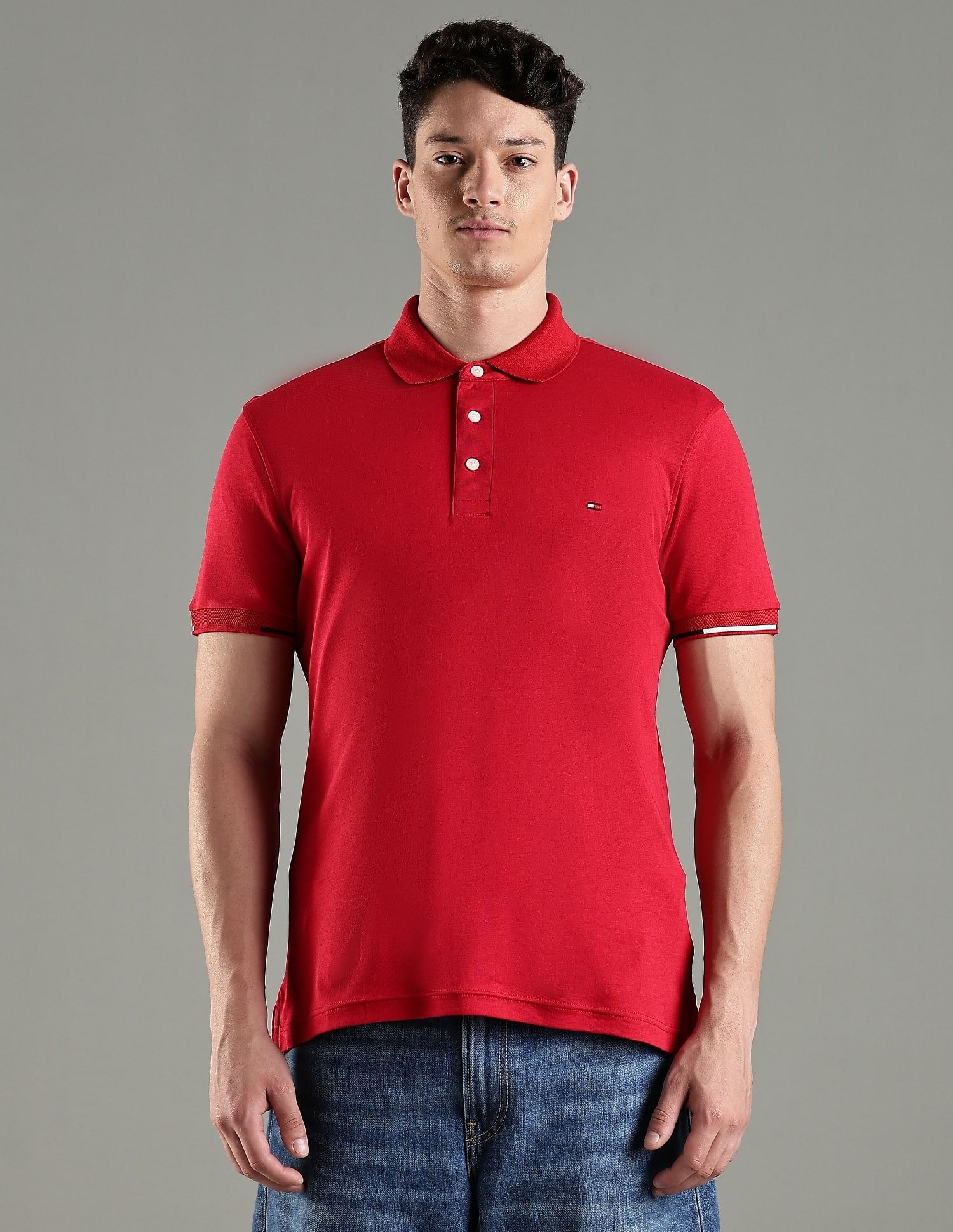 Tommy Hilfiger Solid Slim Fit Cotton Polo T-Shirt
