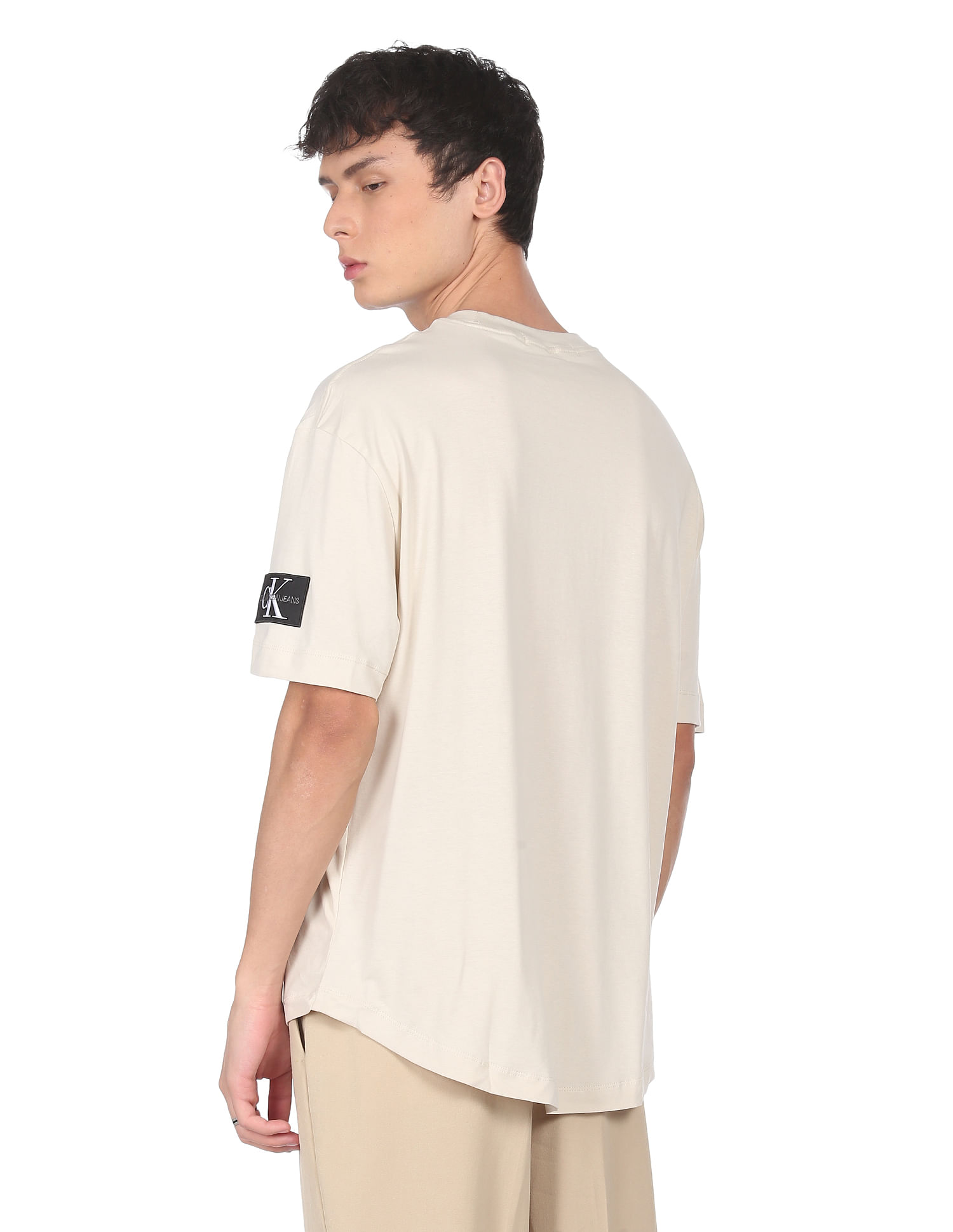 Buy Calvin Klein Jeans Men Cream Monogram Badge Oversized T