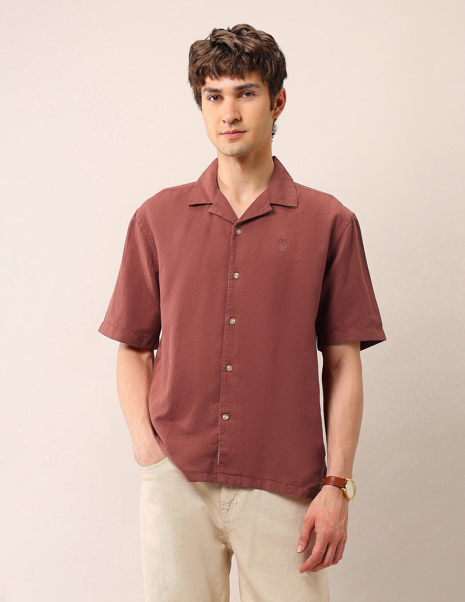 U.S. Polo Assn. Denim Co. Solid Relaxed Fit Cuban Shirt