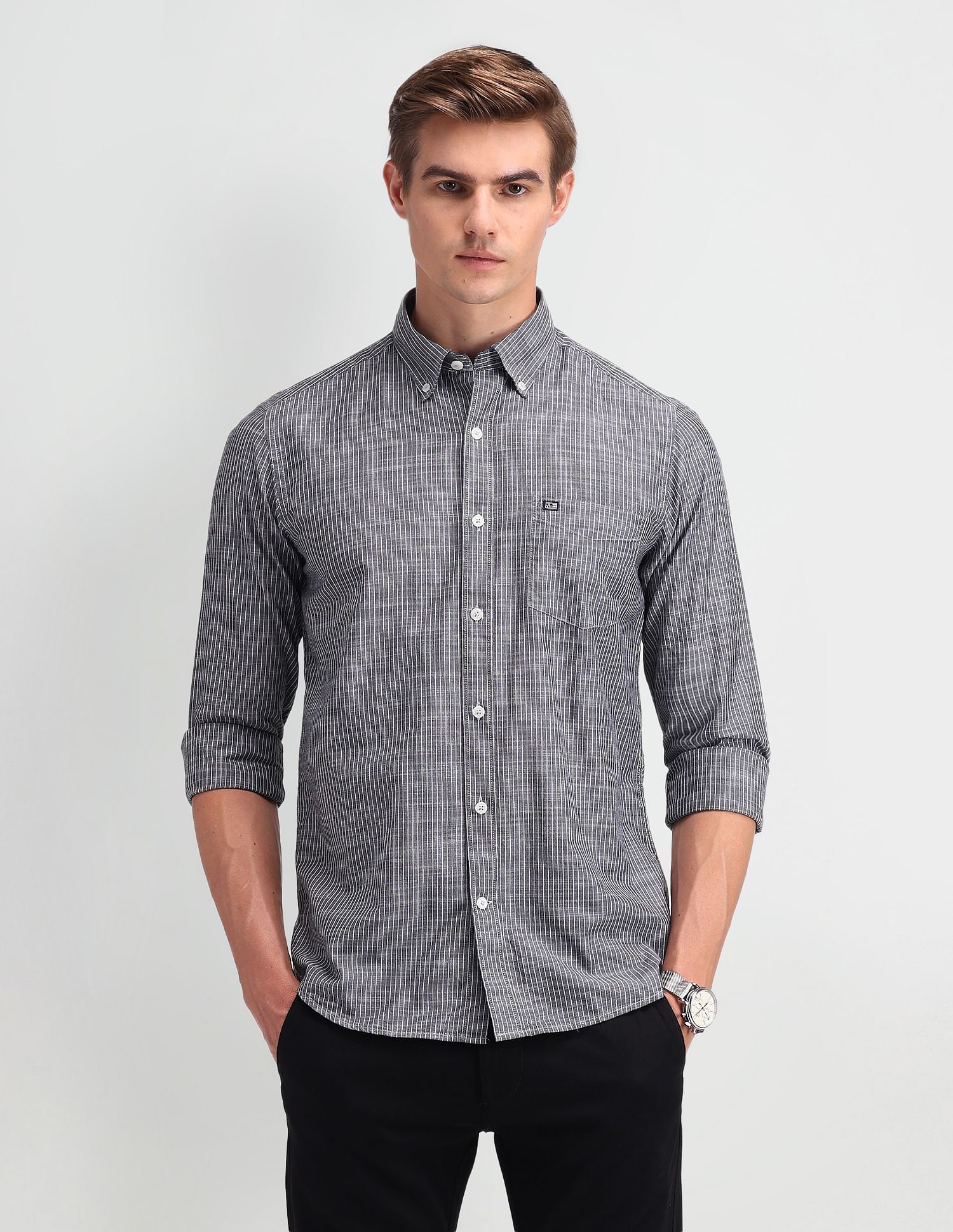 Arrow Sport Slim Fit Vertical Striped Shirt