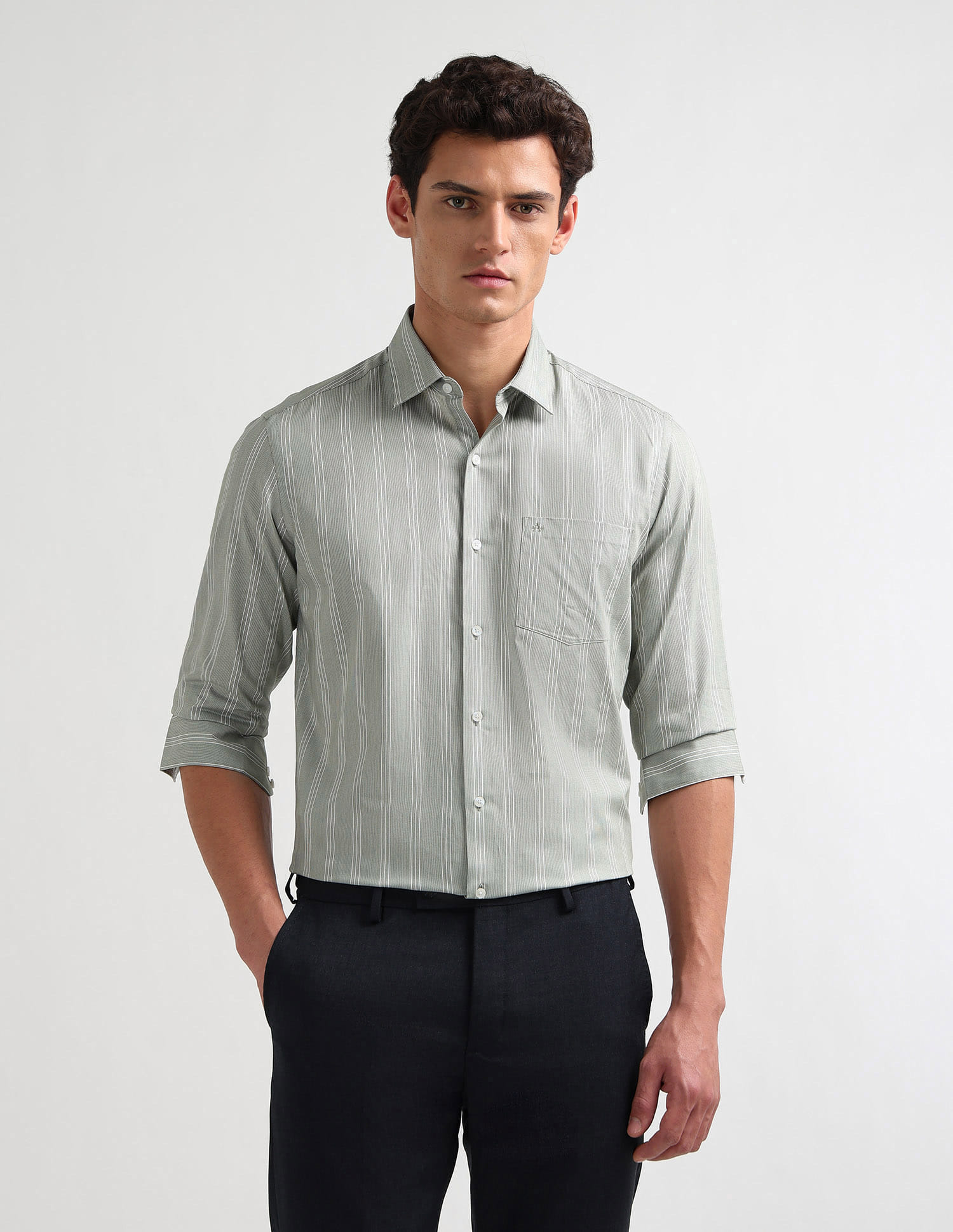 Buy Arrow Liberty Classic Fit Vertical Striped Shirt - NNNOW.com