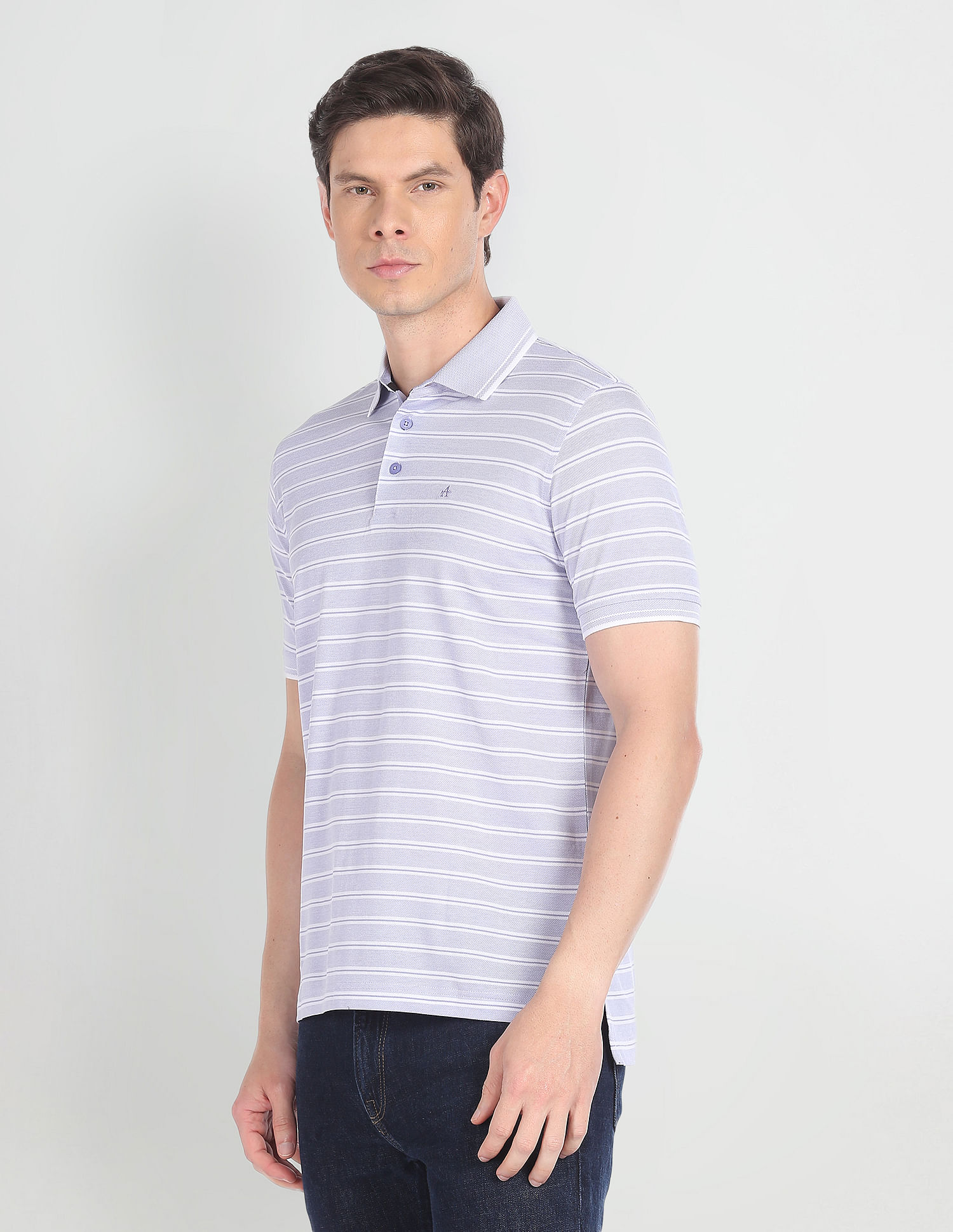Arrow Mercerised Cotton Horizontal Stripe Polo Shirt