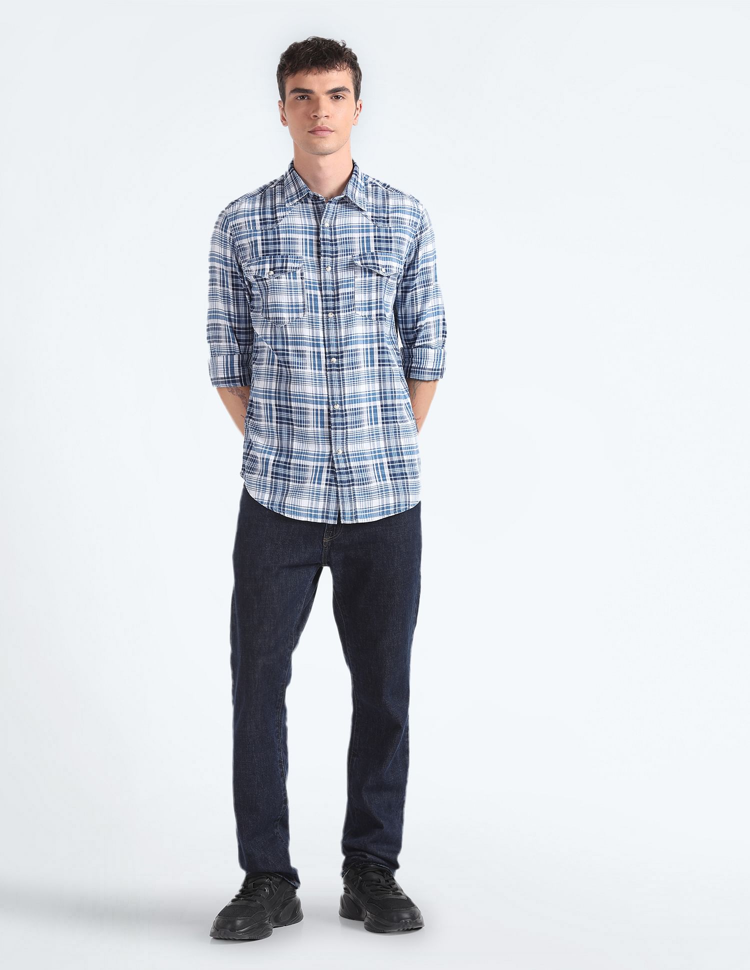 Flying Machine Tartan Check Herringbone Shirt