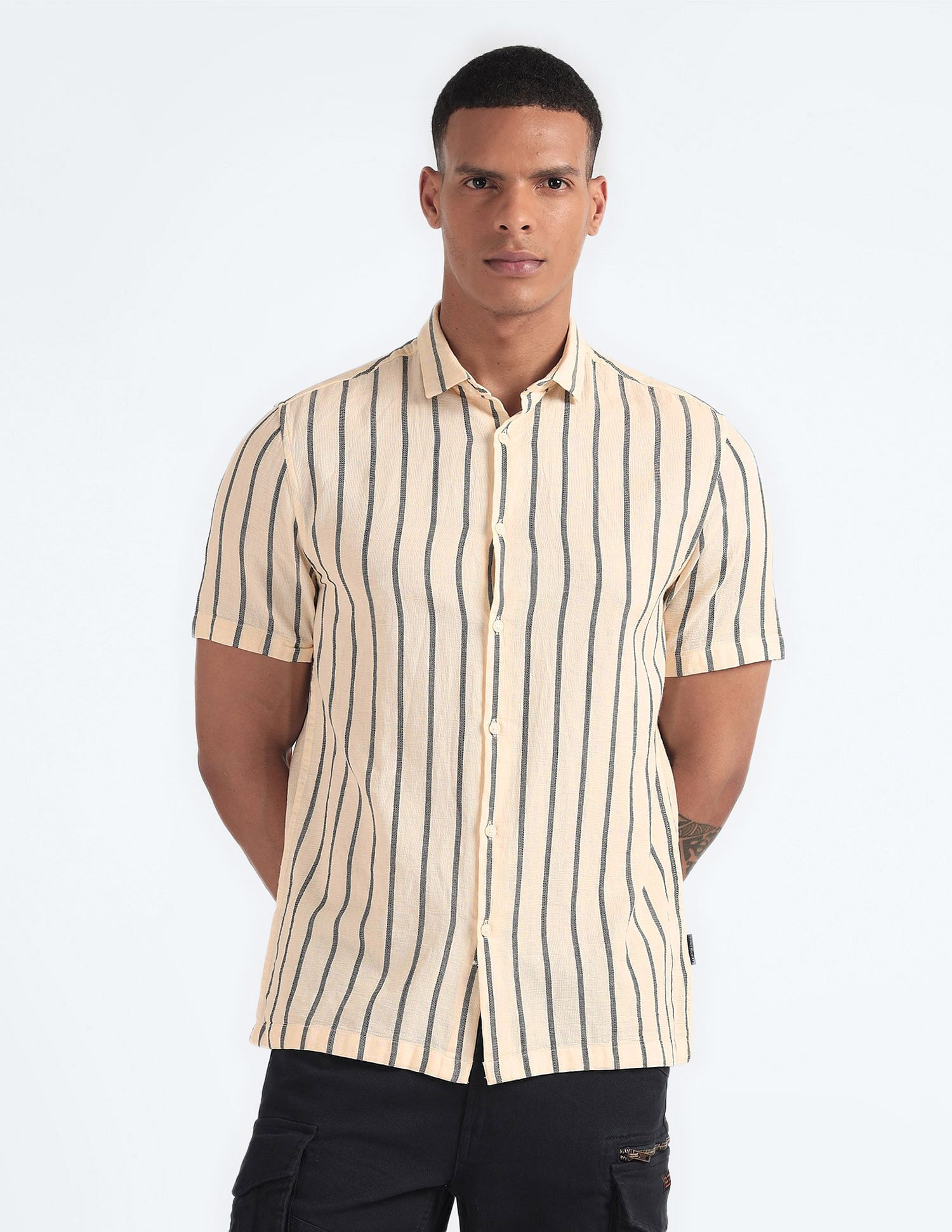 Flying Machine 30's Slub Striped Shirt
