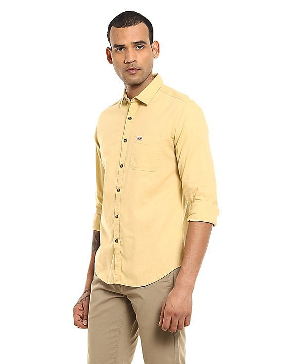 DUENCE Mens Denim Shirt (Medium) Mustard : Amazon.in: Clothing & Accessories