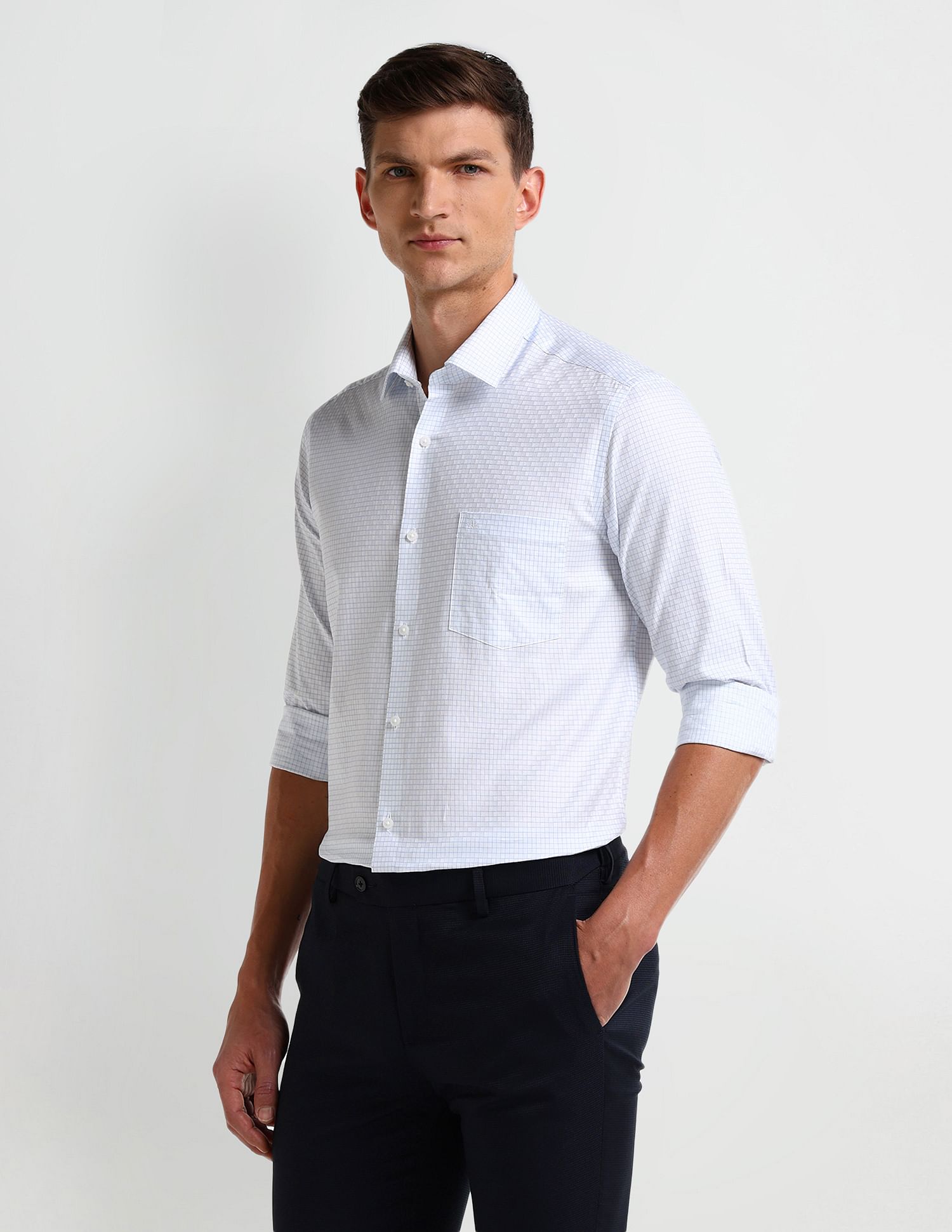Arrow Grid Tattersall Checked Cotton Shirt