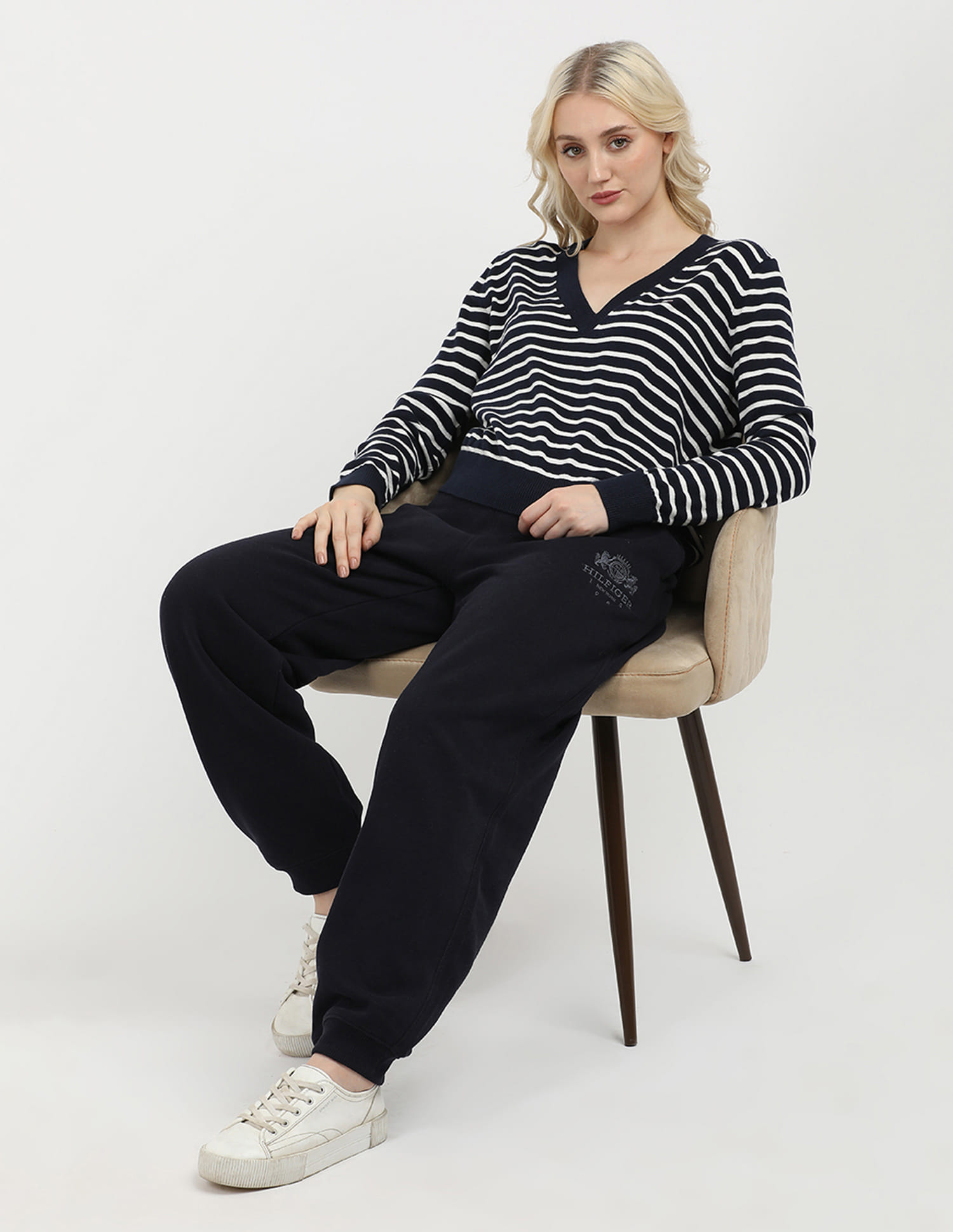 Buy Tommy Hilfiger Essential V Neck Horizontal stripes Sweater