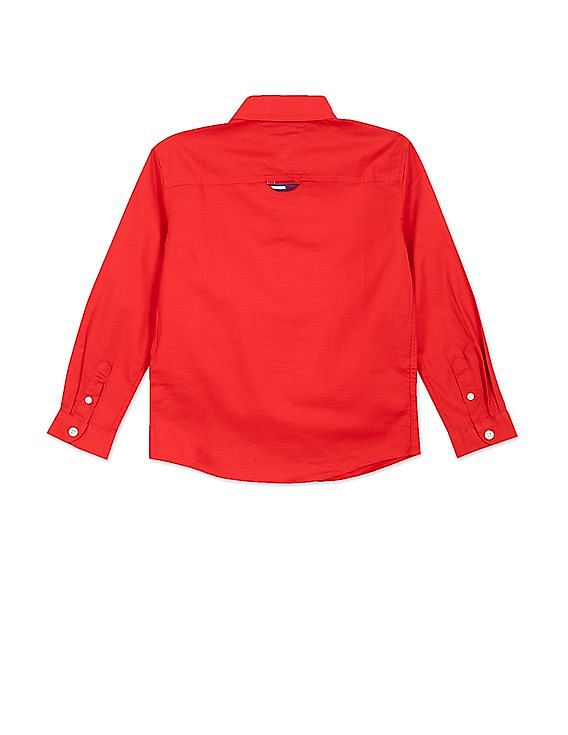 Kids Boys Hilfiger Button-Down Oxford Red Shirt Collar Brand Tommy Tape Buy