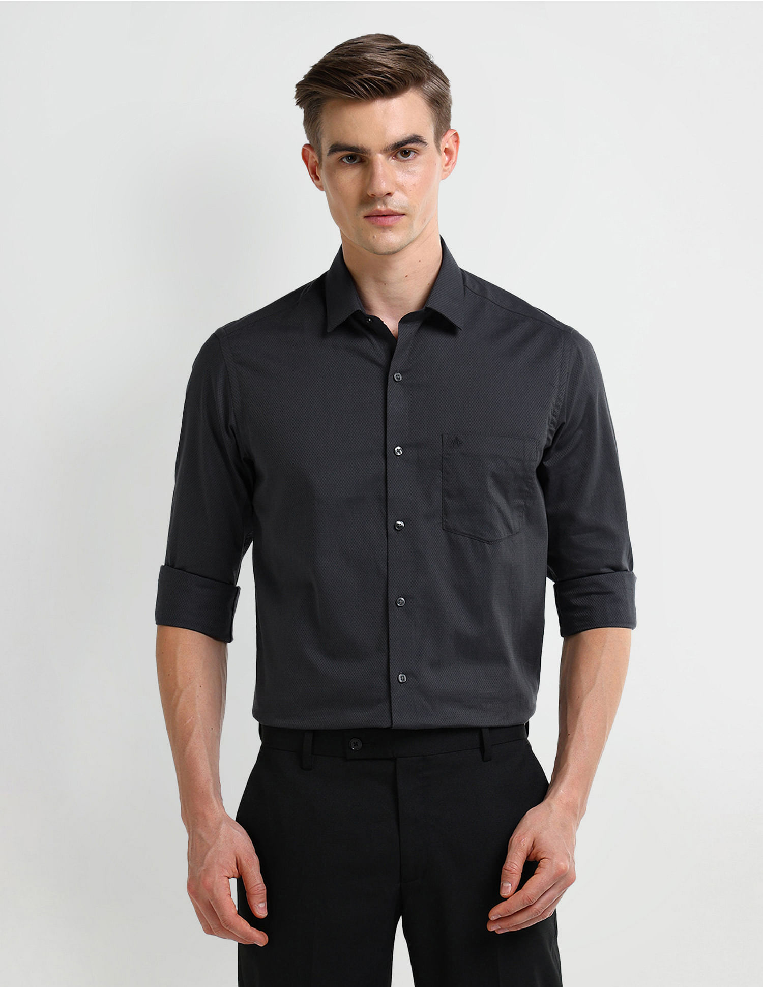 Arrow Manhattan Slim Self-design Cotton Shirt