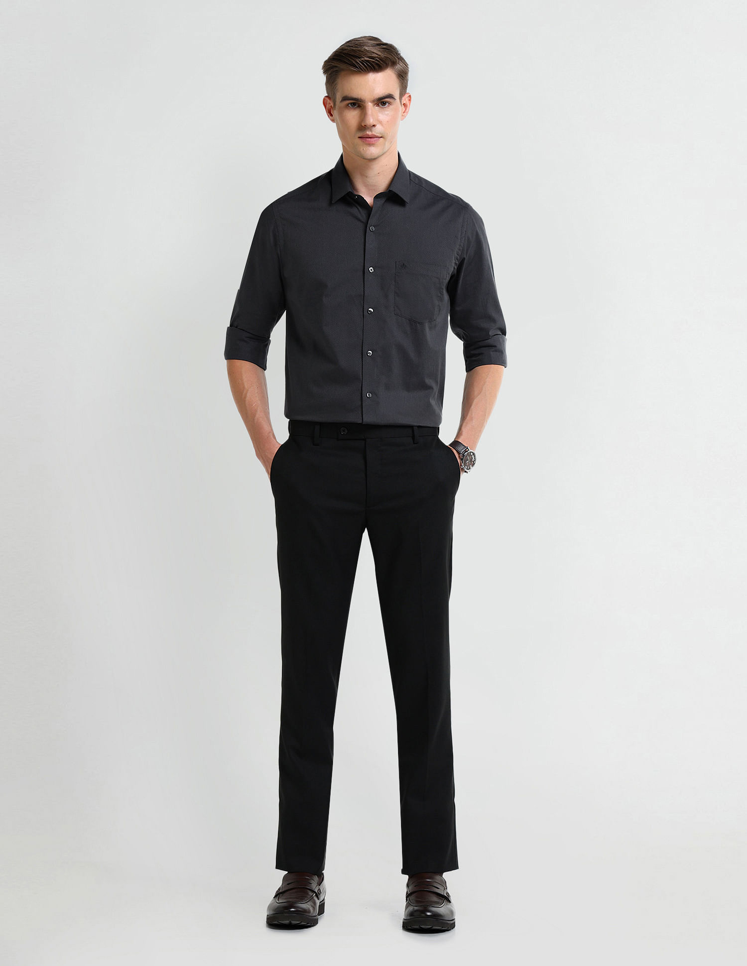 Arrow Manhattan Slim Self-design Cotton Shirt