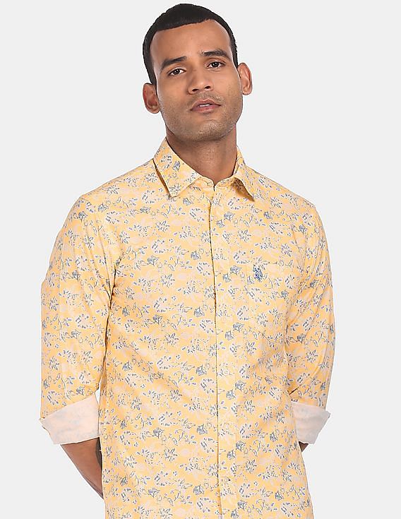 yellow printed shirt mens