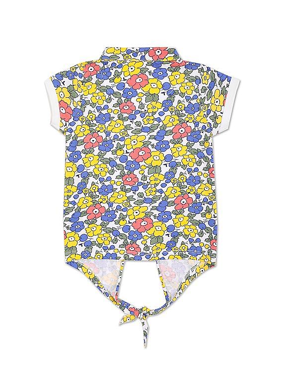 U.S. Polo Assn. Kids Girls Multi Colour Short Sleeve Printed Polo Shirt
