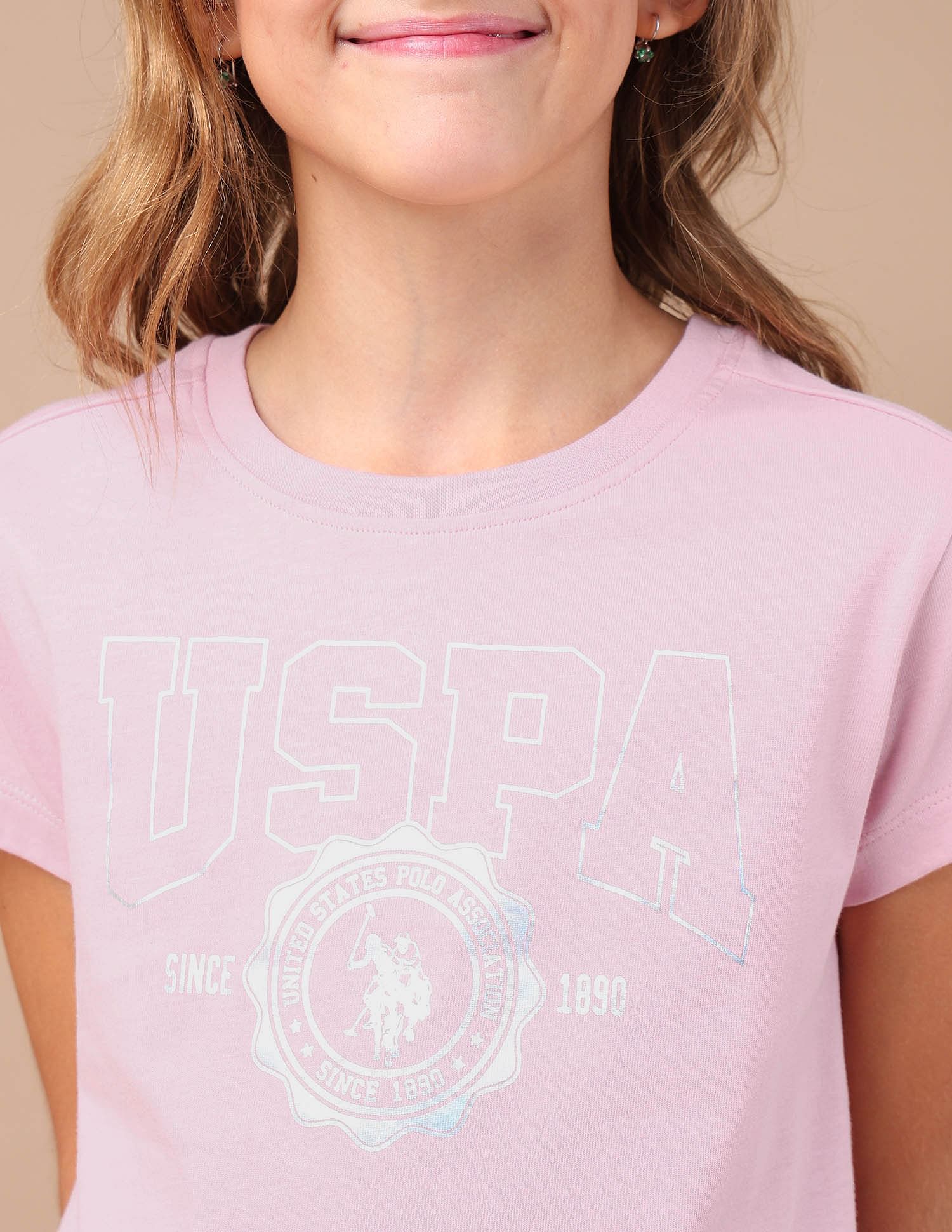 U.S. Polo Assn. Kids Girls Foil Print Relaxed Fit T-Shirt
