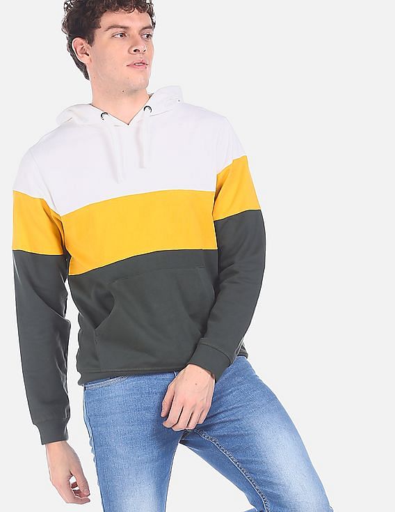 Men cut and sew cheap panel sweatshirt