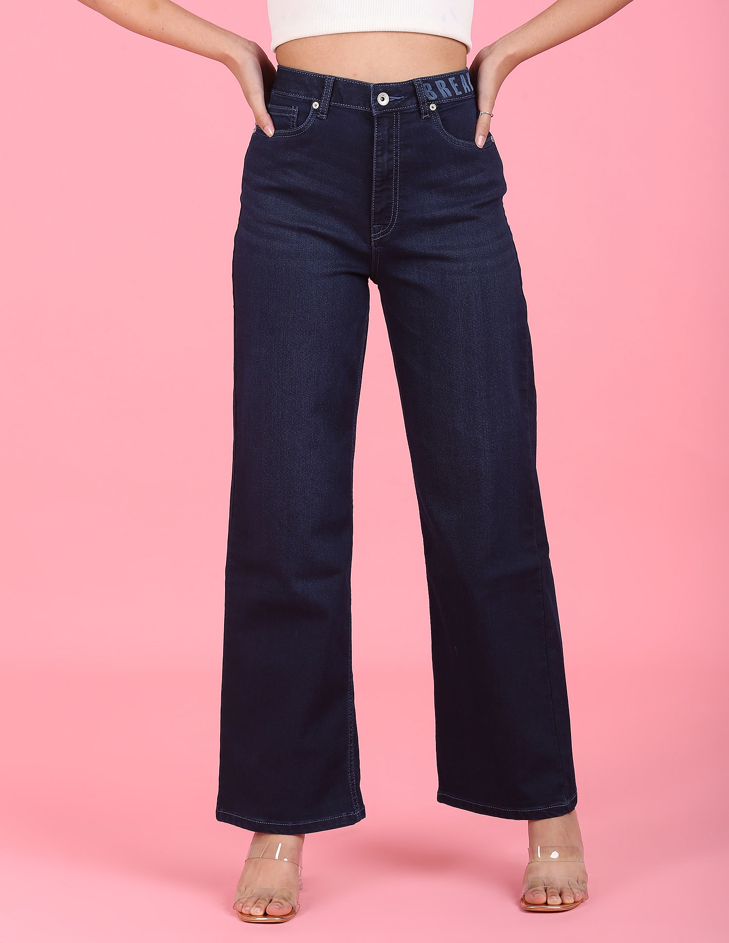 Flying Machine Women High Rise Stone Wash Straight Fit Jeans