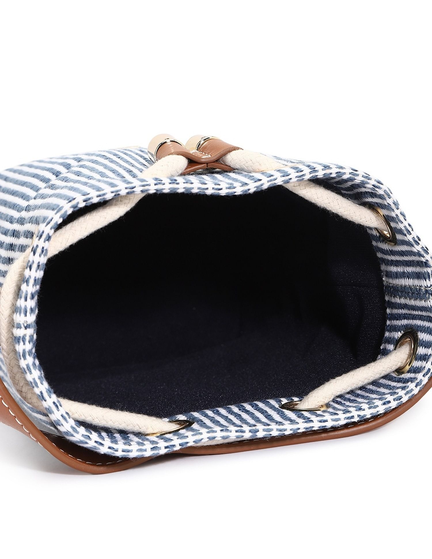 Tommy Hilfiger Striped Blue Cotton Sling Bag