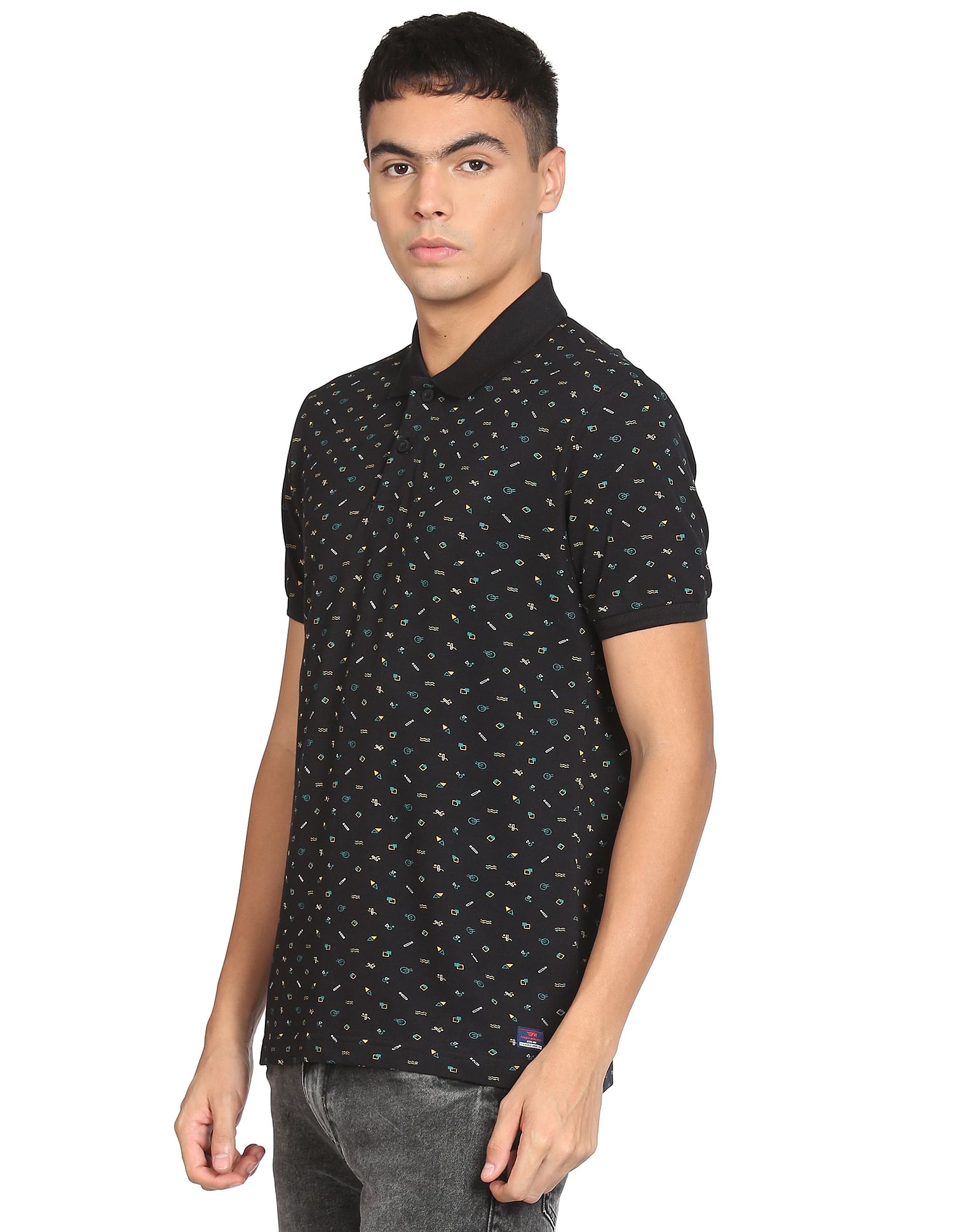 Flying Machine Abstract Print Pique Polo Shirt