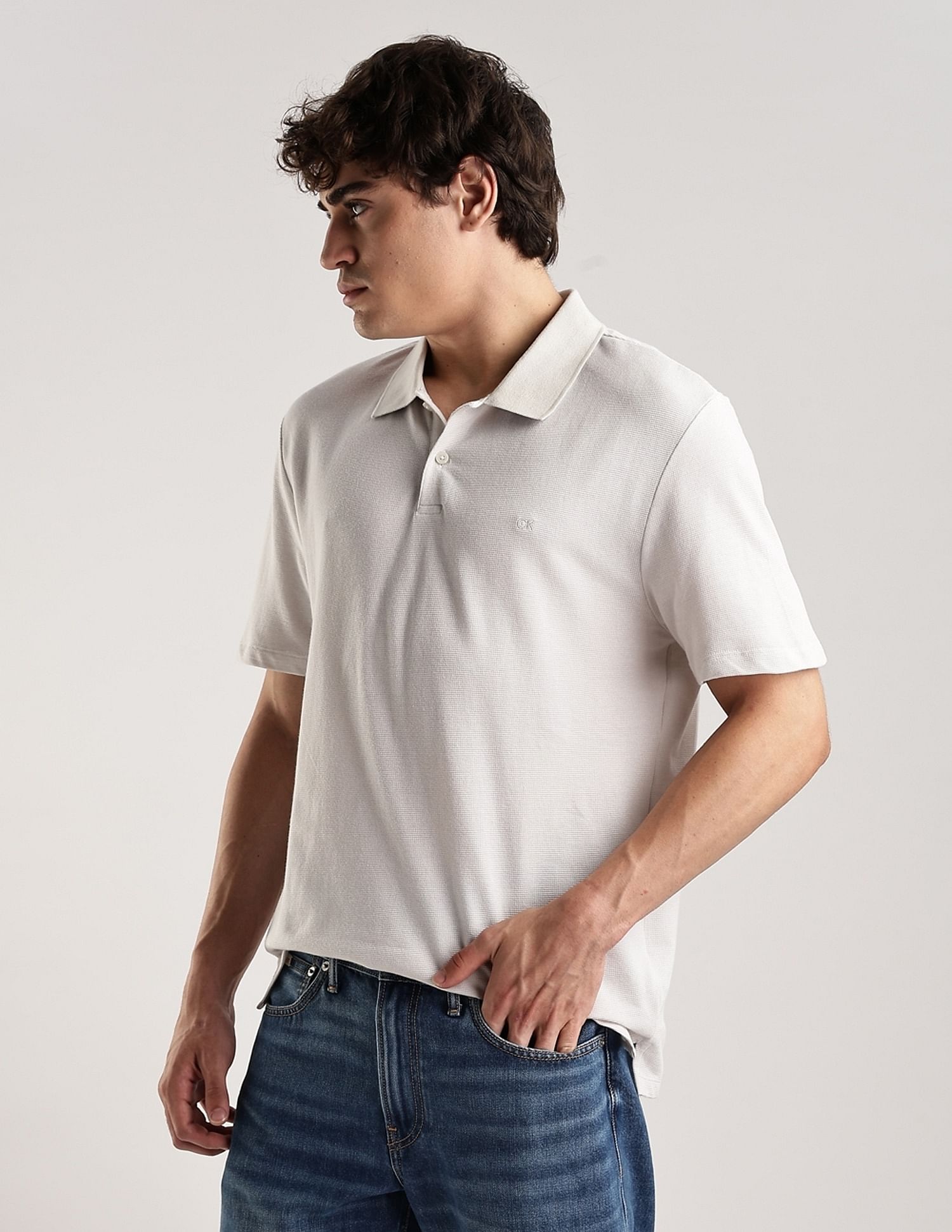 Calvin Klein Jeans Solid Regular-Fit Cotton Polo T-Shirt