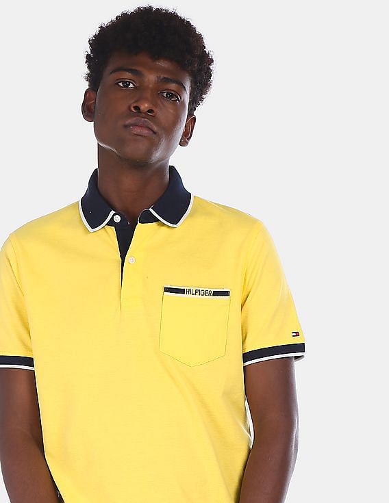 Buy Tommy Hilfiger Men Yellow Short Sleeve Solid Cliff Slim Fit Polo Shirt  