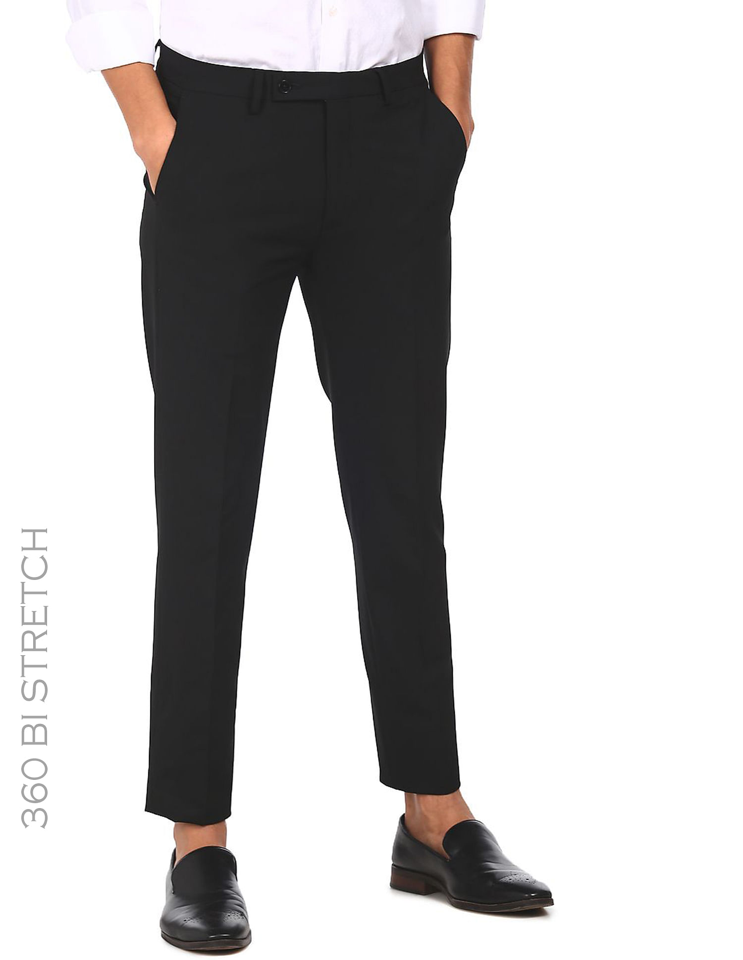 Buy Arrow Newyork Solid Super Slim Fit Elasticated Twill Formal Trouser  Black at Amazon.in