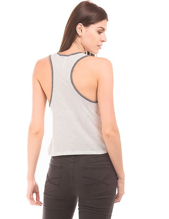 Buy Aeropostale Sleeveless Square Neck Heathered Tank Top In Grey