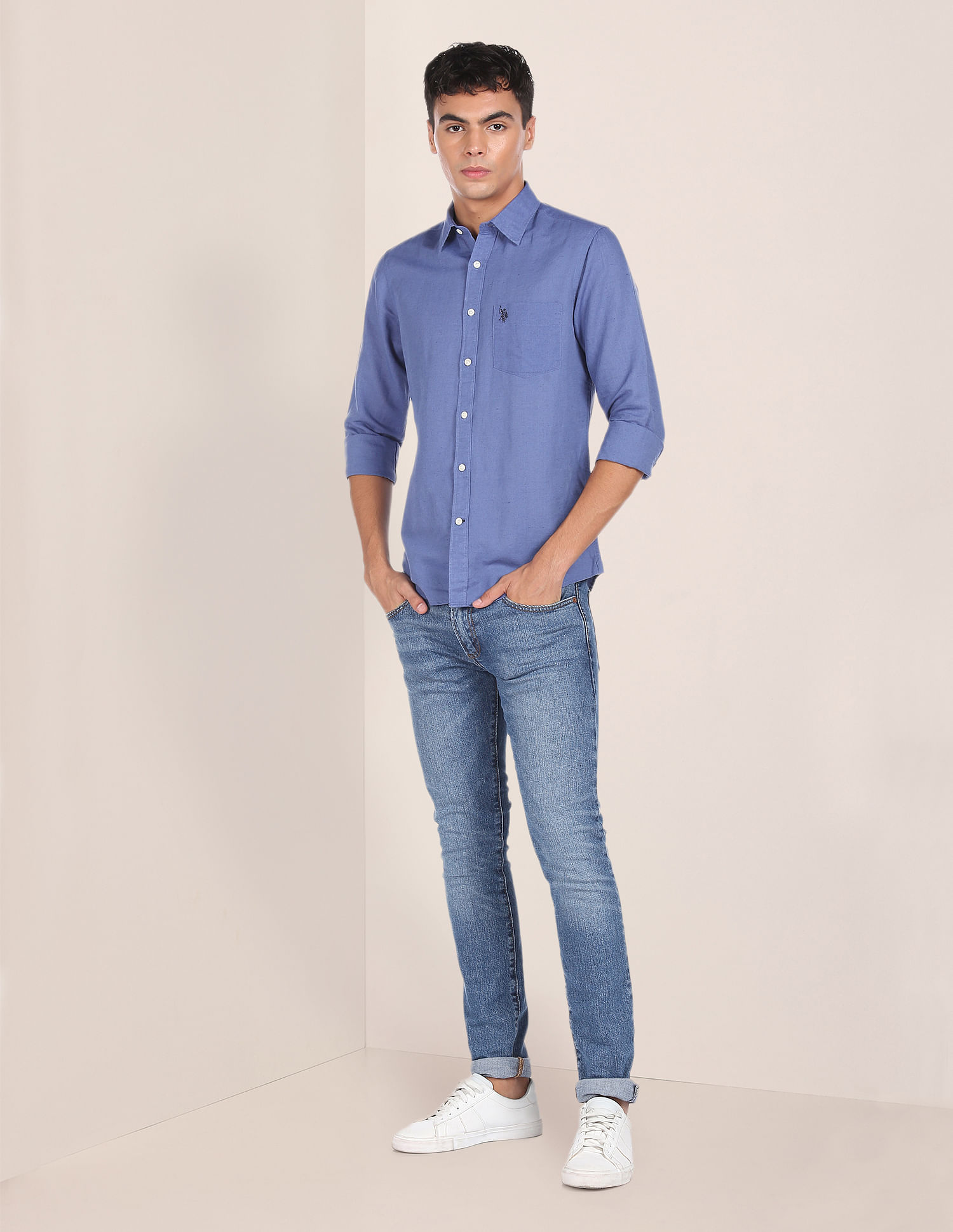 U.S. Polo Assn. Spread Collar Solid Casual Shirt