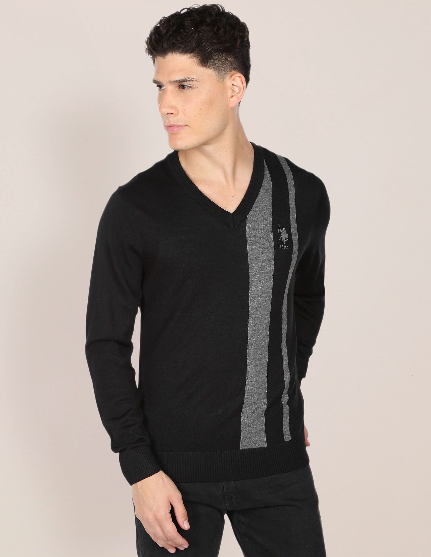U.S. Polo Assn. V-Neck Vertical Stripe Sweater
