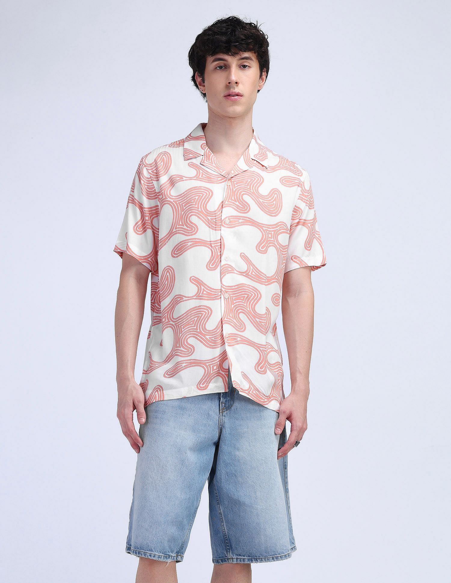 Flying Machine Abstract Print Viscose Shirt