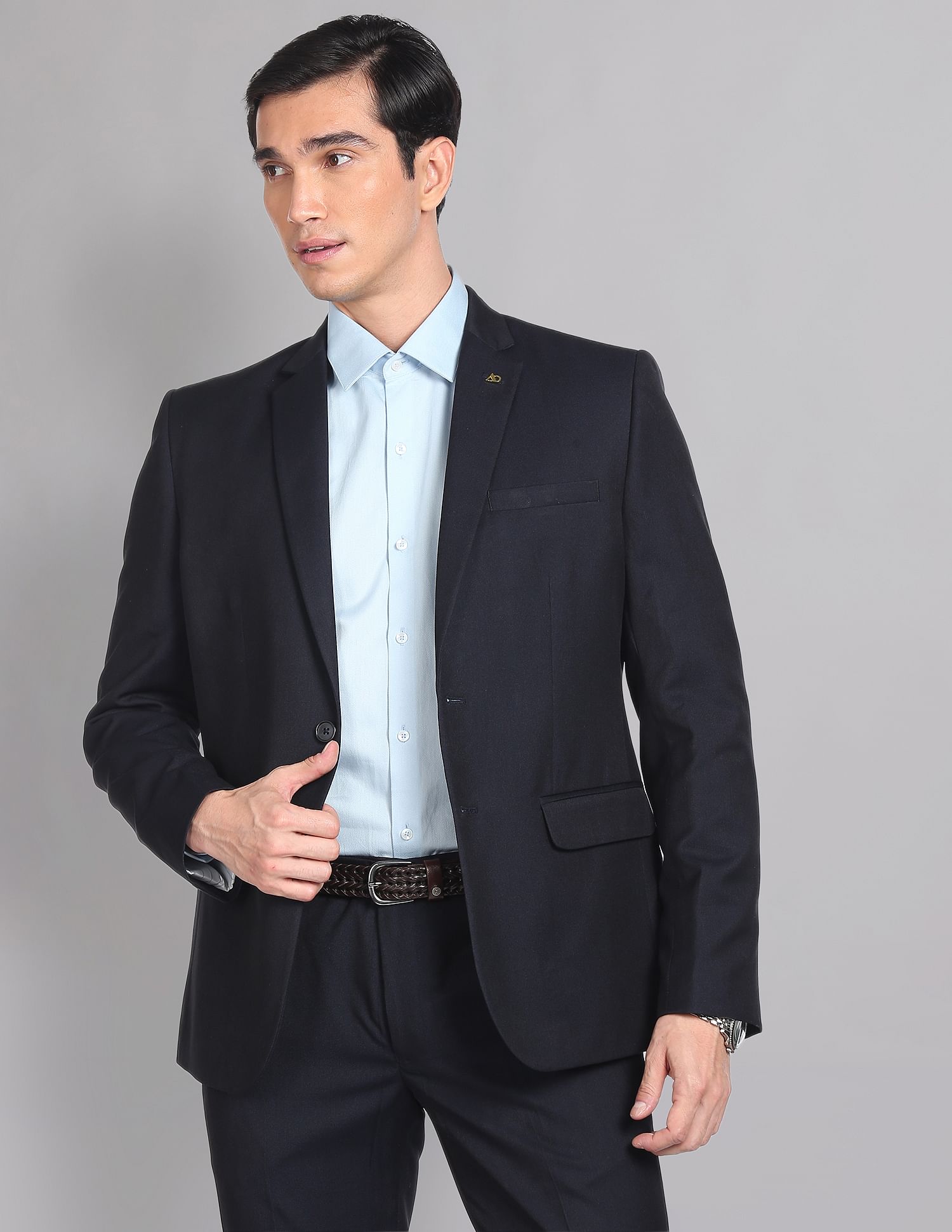 AD by Arvind Tailored Regular Fit Solid Two Piece Suit