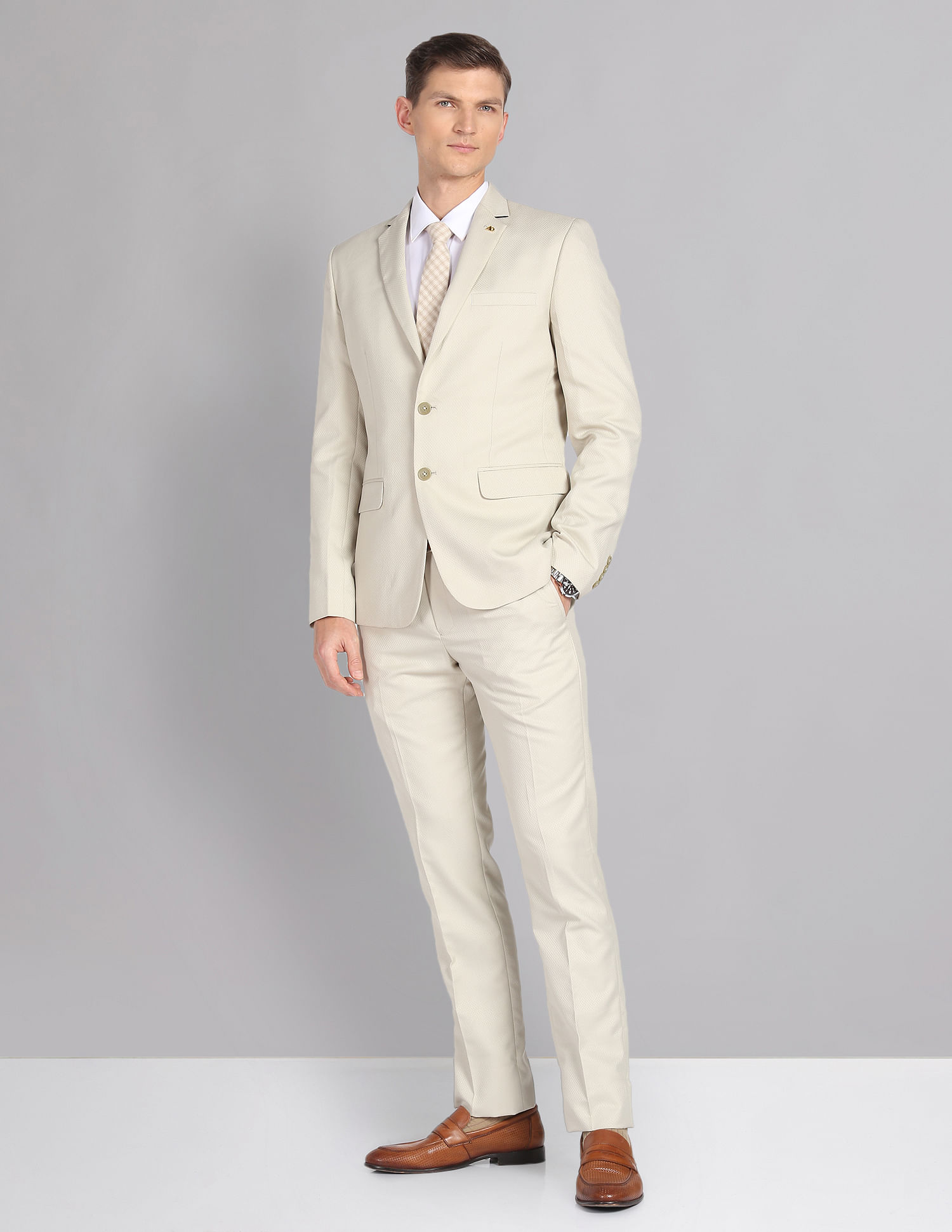 AD by Arvind Tailored Regular Fit Patterned Two Piece Suit