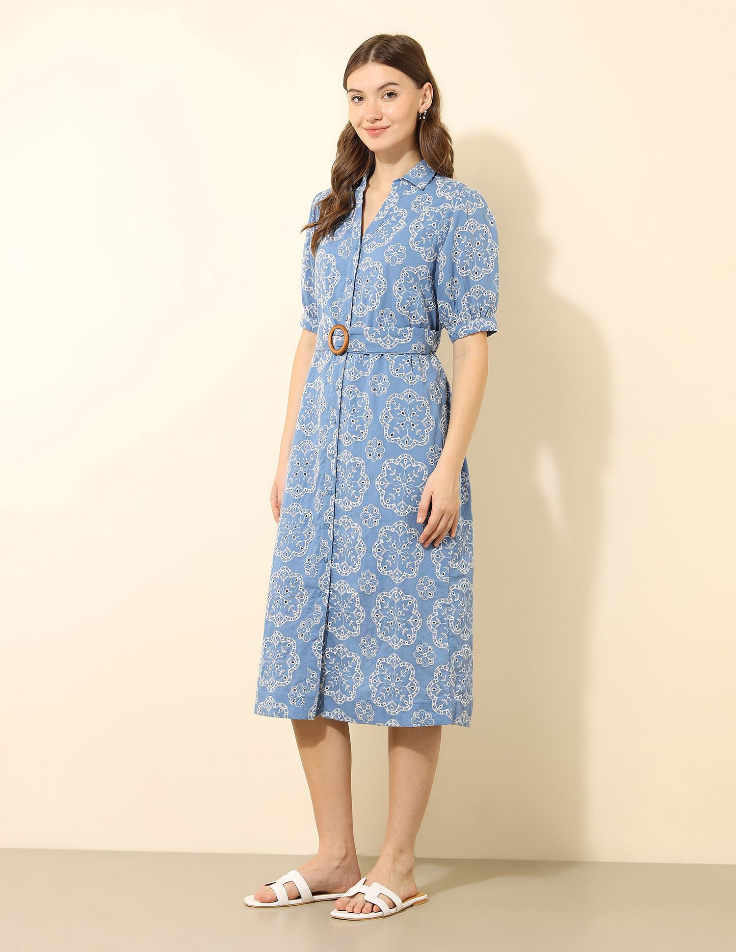 U.S. Polo Assn. Women Schiffli Midi Shirt Dress